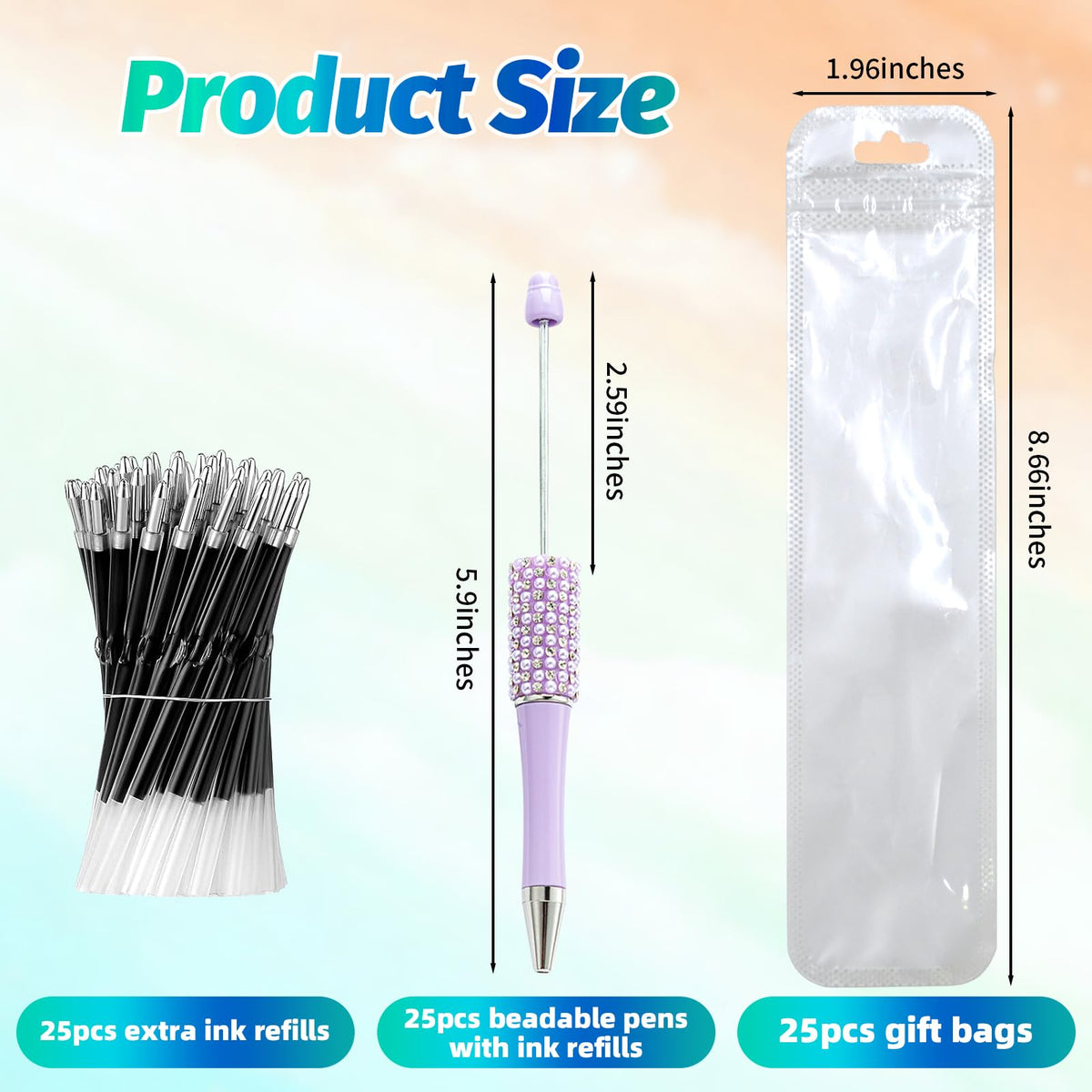 DASTTUIS 75 Pcs DIY Diamond Beadable Pen Kit - 25 Plastic Rhinestone Beaded Pens Bulk with Refills