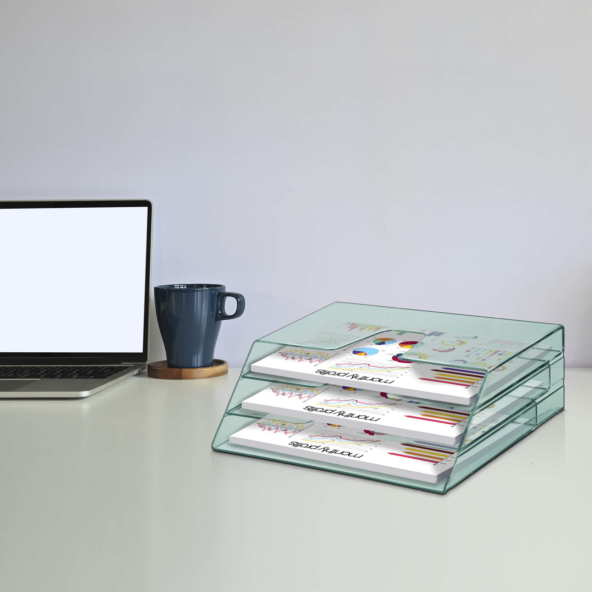 Acrimet Horizontal Triple File Folder Organizer Sorter, Letter, Clear Green