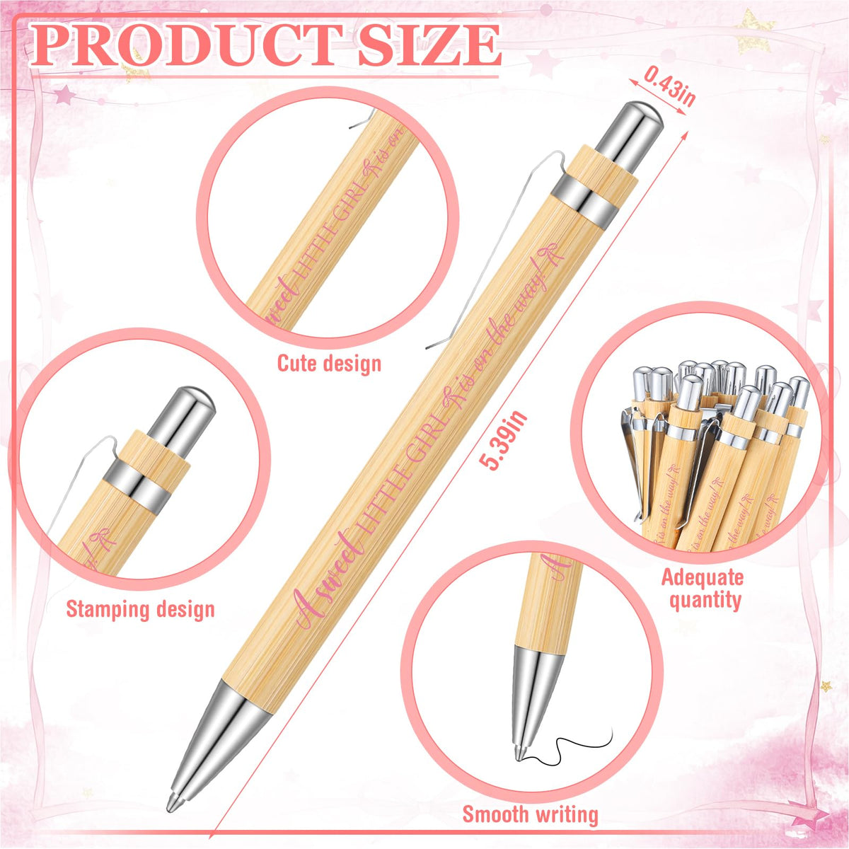Gilprop 50 Sets Pink Bow Baby Shower Favors for Guests Includes 50 Baby Shower Ballpoint Pens 50
