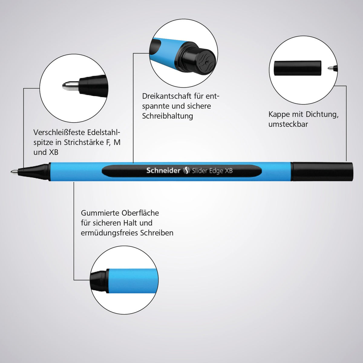 Schneider Slider Edge XB (Extra Broad) Ballpoint Pen, 1.4 mm, Light Blue Barrel, Pink, Box of 10