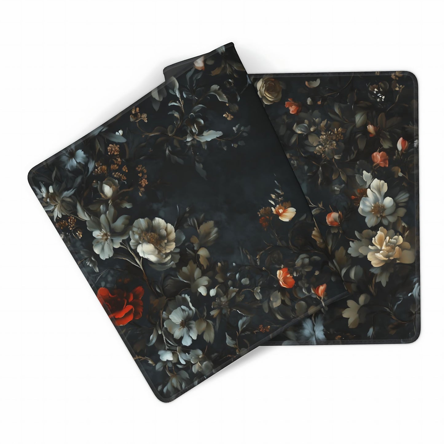 Floral Aesthetic Rose Gaming Mouse Pad, Black Dark Botanical Desk Mat with Anti-Slip Base &