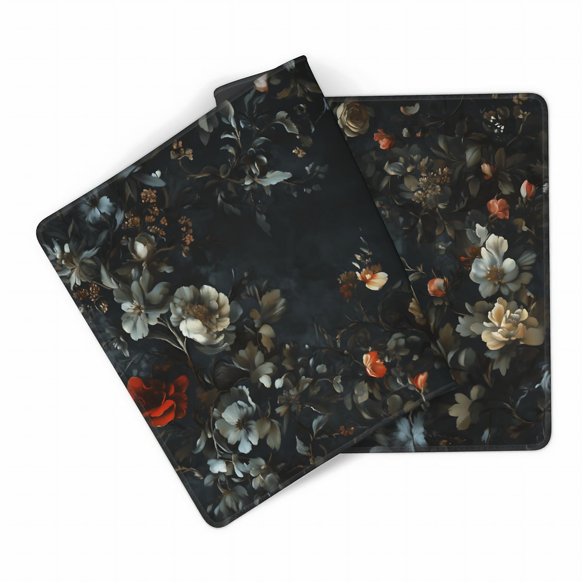Floral Aesthetic Rose Gaming Mouse Pad, Black Dark Botanical Desk Mat with Anti-Slip Base &