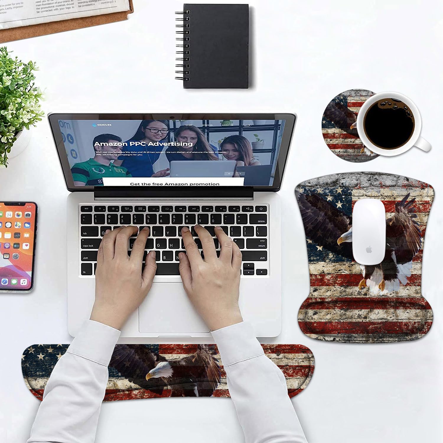 Keyboard Wrist Rest and Mouse Pad Wrist Support Set with Coasters, Non-Slip PU Base Ergonomic