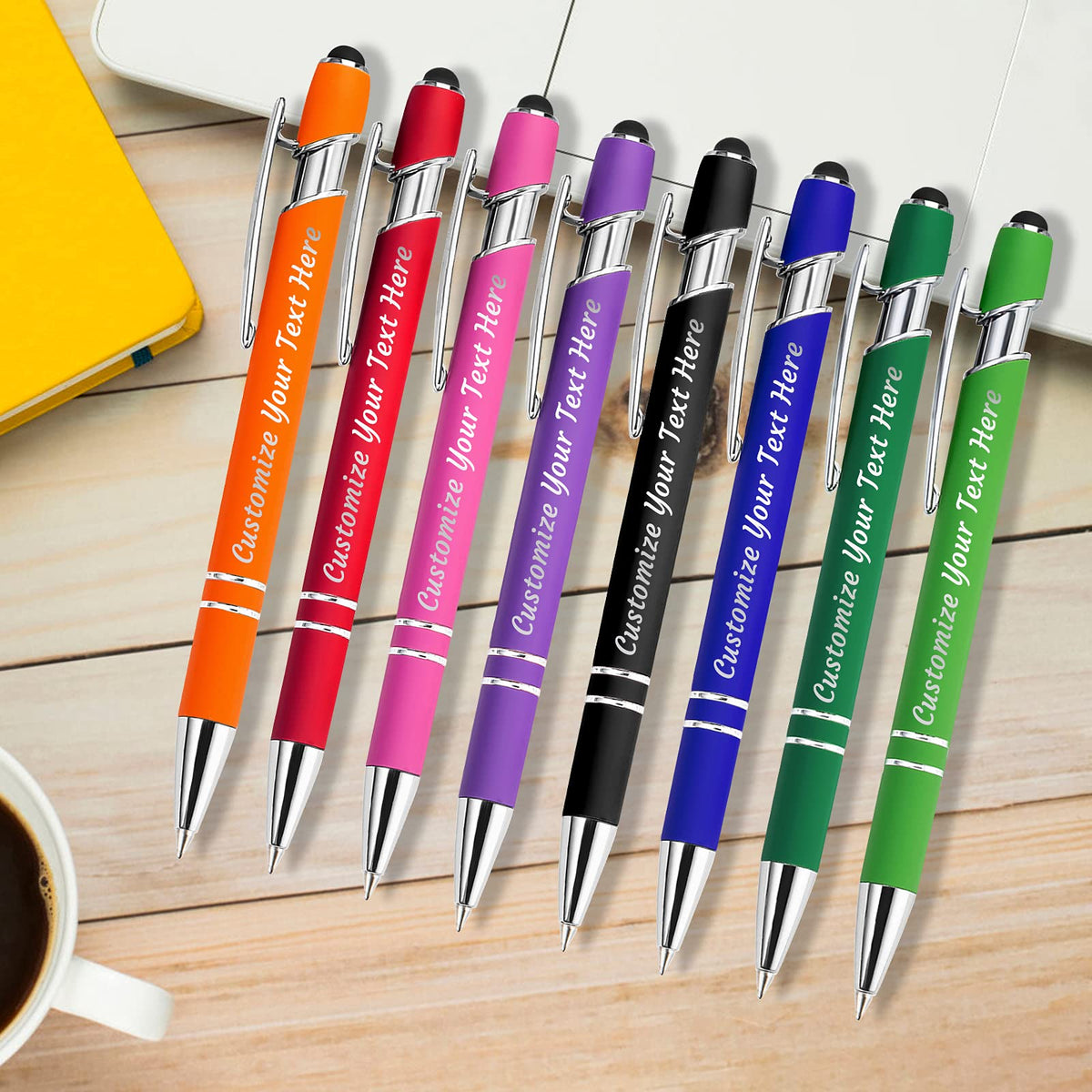 12 PCS Custom Pens Personalized Bulk, Customized Engraving Ballpoint Pens with Stylus Name or Text