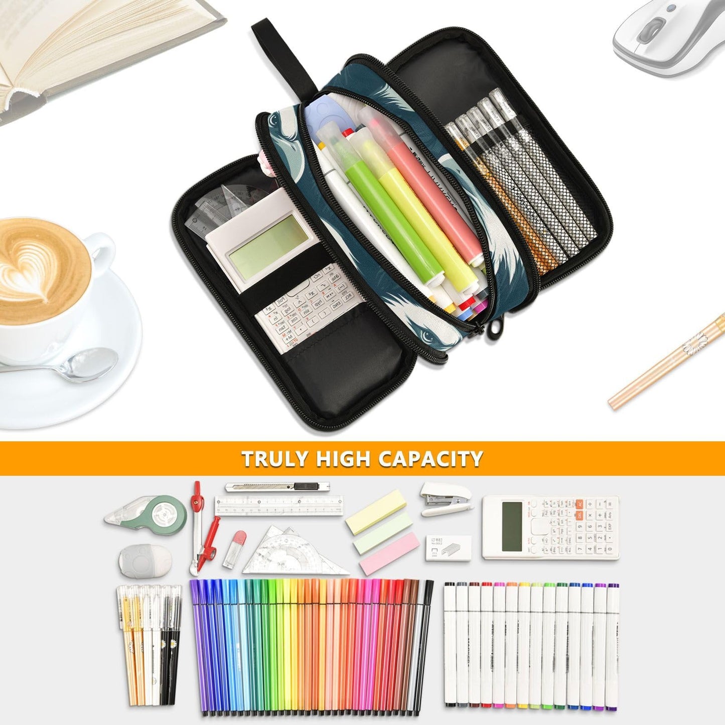 BOENLE Eagles Head Pencil Case Box Boys Girls Large Pencil Pouch Zipper Compartments Big Capacity