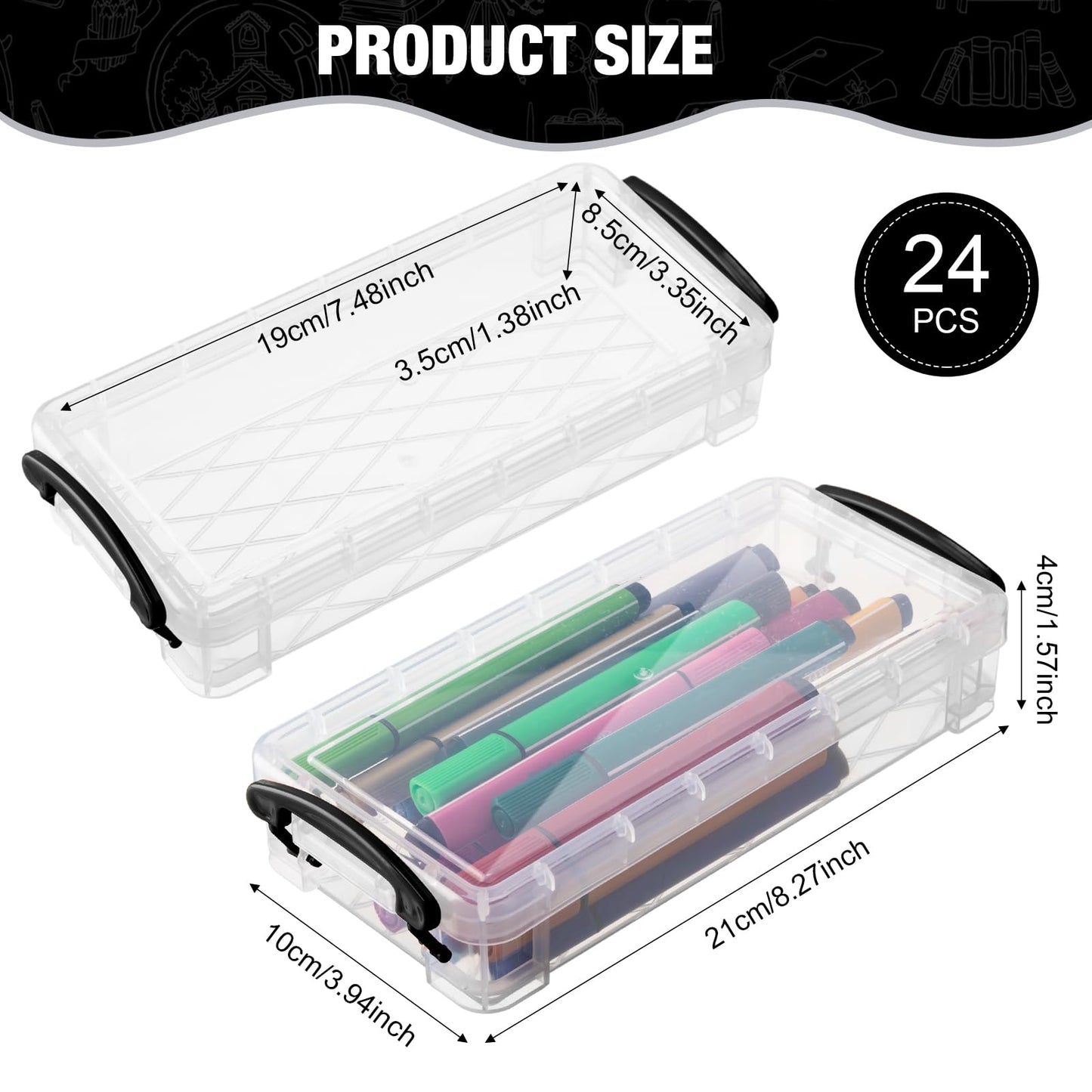 Gueevin 24 Pcs Pencil Box Clear Plastic Pencil Case, Black