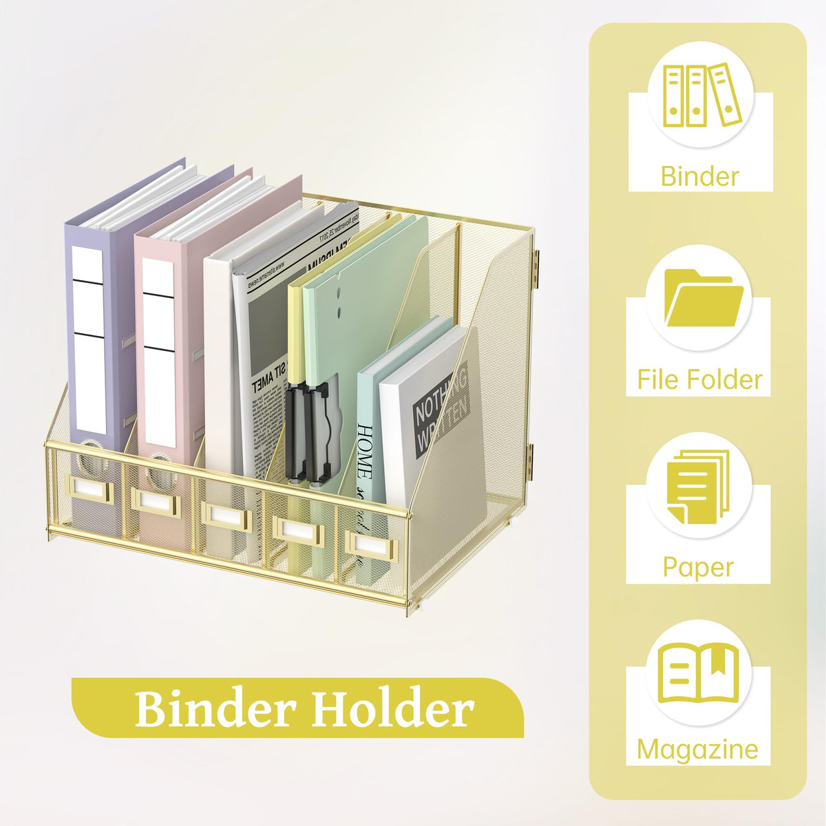 SUPEASY Desk Organizers Metal Desk Magazine File Holder with 5 Vertical Compartments Rack File