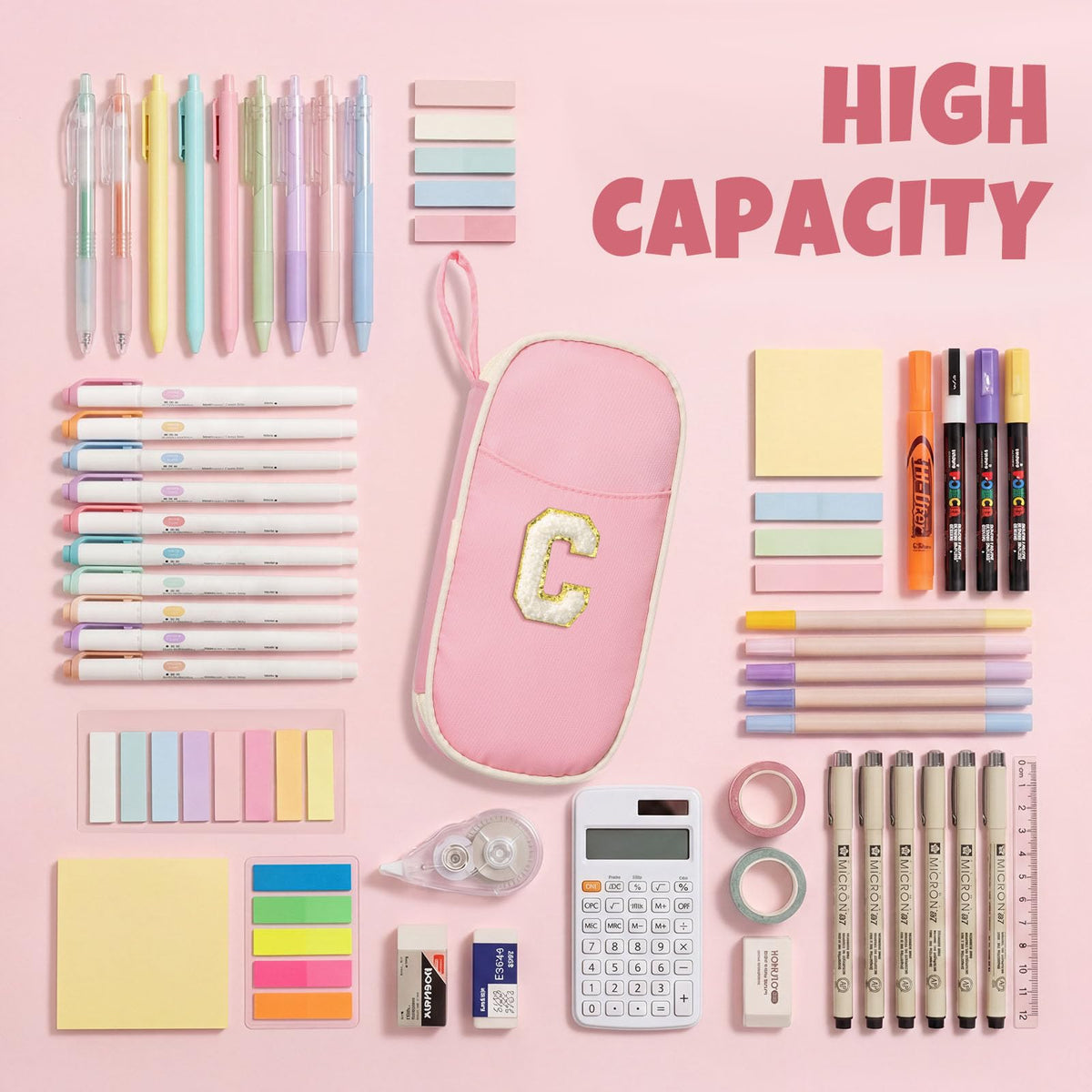 SUNEE Cute Pencil Case, Kawaii Big Capacity Pencil Pouch, Personalized Initial Pencil Bag with
