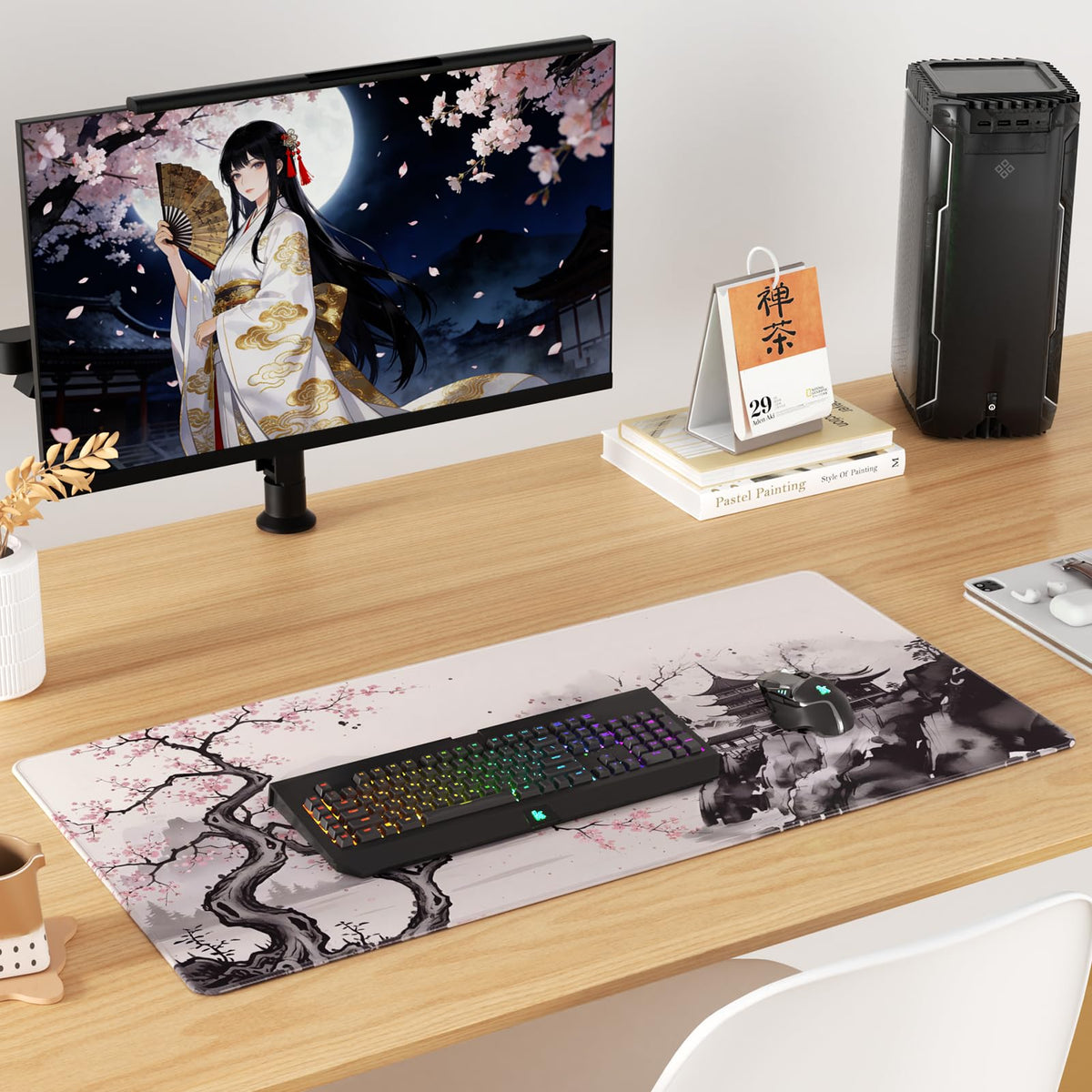 KTRIO Large Gaming Mouse Pad, Desk Mat, 31.5 x 15.7 in, Zen Sakura, XXL