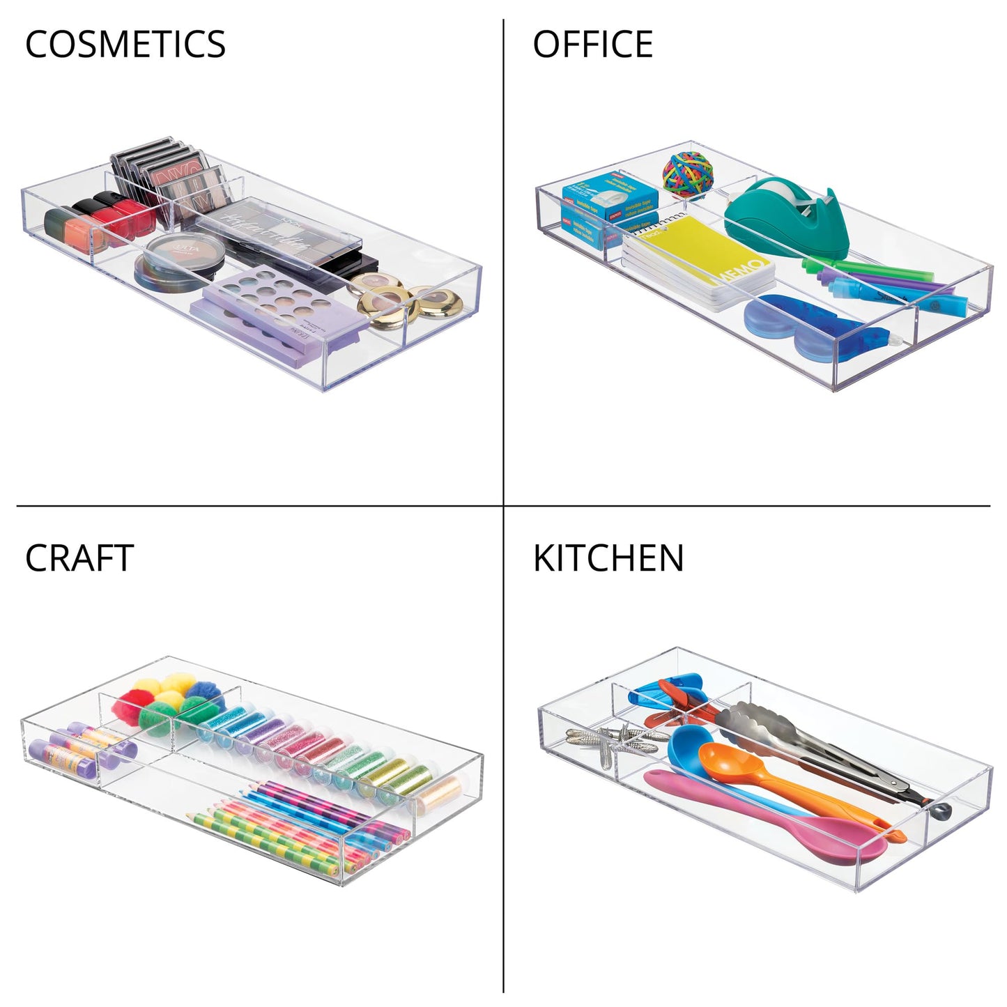 iDesign Clarity Plastic Divided Drawer Organizer, Storage Container for Vanity, Bathroom, Kitchen