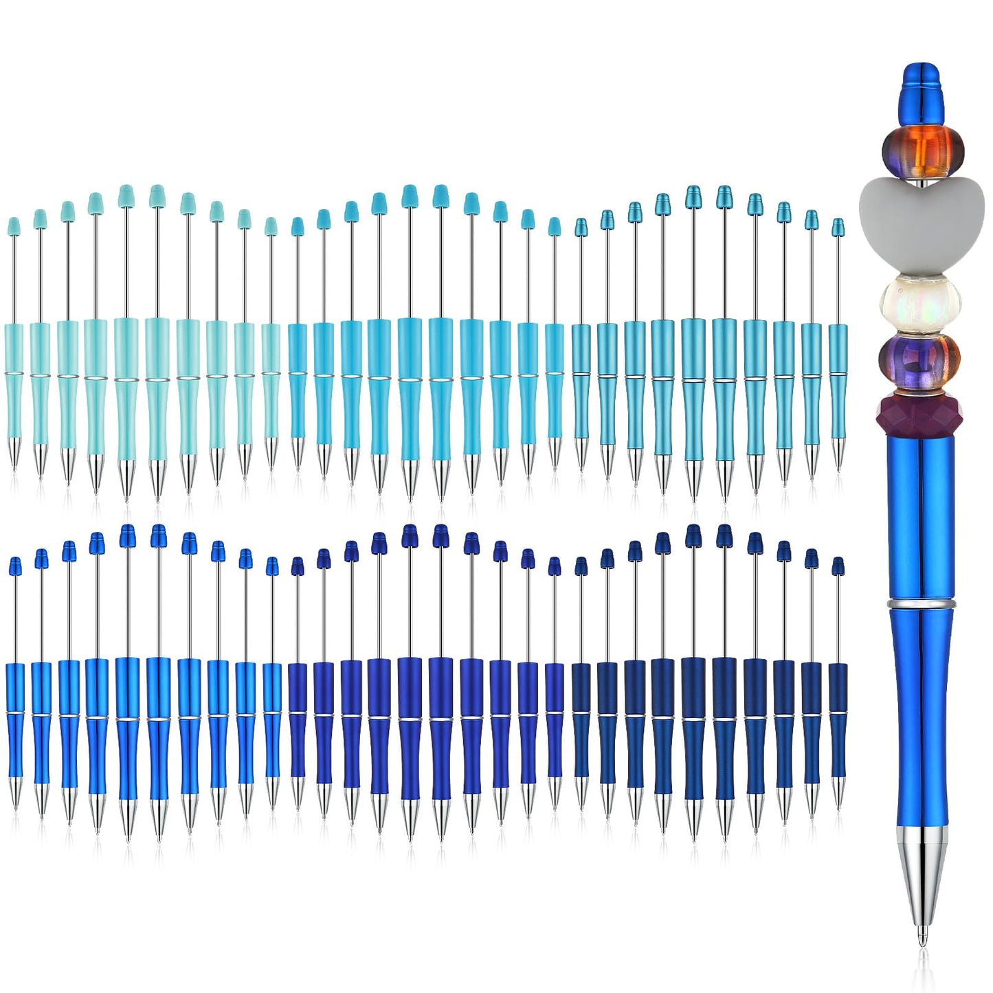 Kosiz 60 Pieces Beadable Pens Bulk Black Ink Pens,Blue Series,Simple