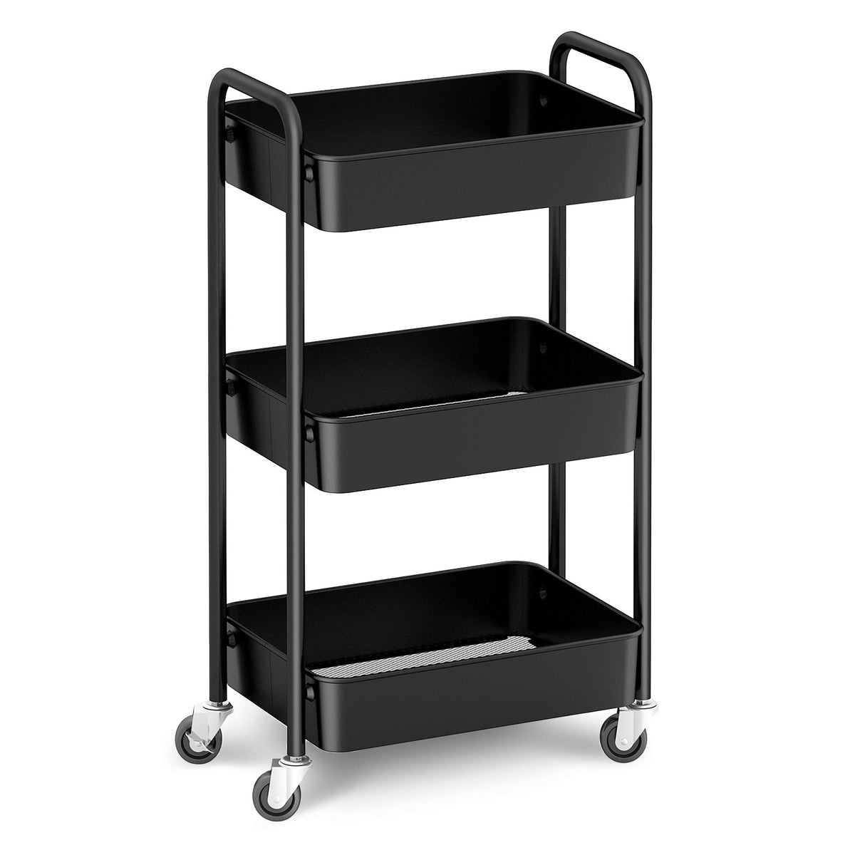 CAXXA 3-Tier Rolling Metal Storage Organizer - Mobile Utility Cart, Kitchen Cart with Caster Wheels