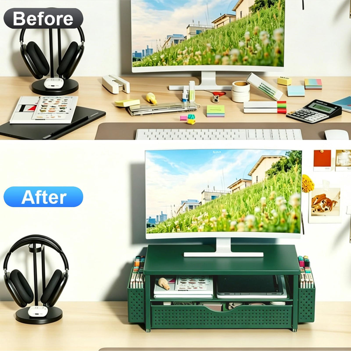Spacrea Desk Organizers and Accessories, Printer Stand with Storage, Green
