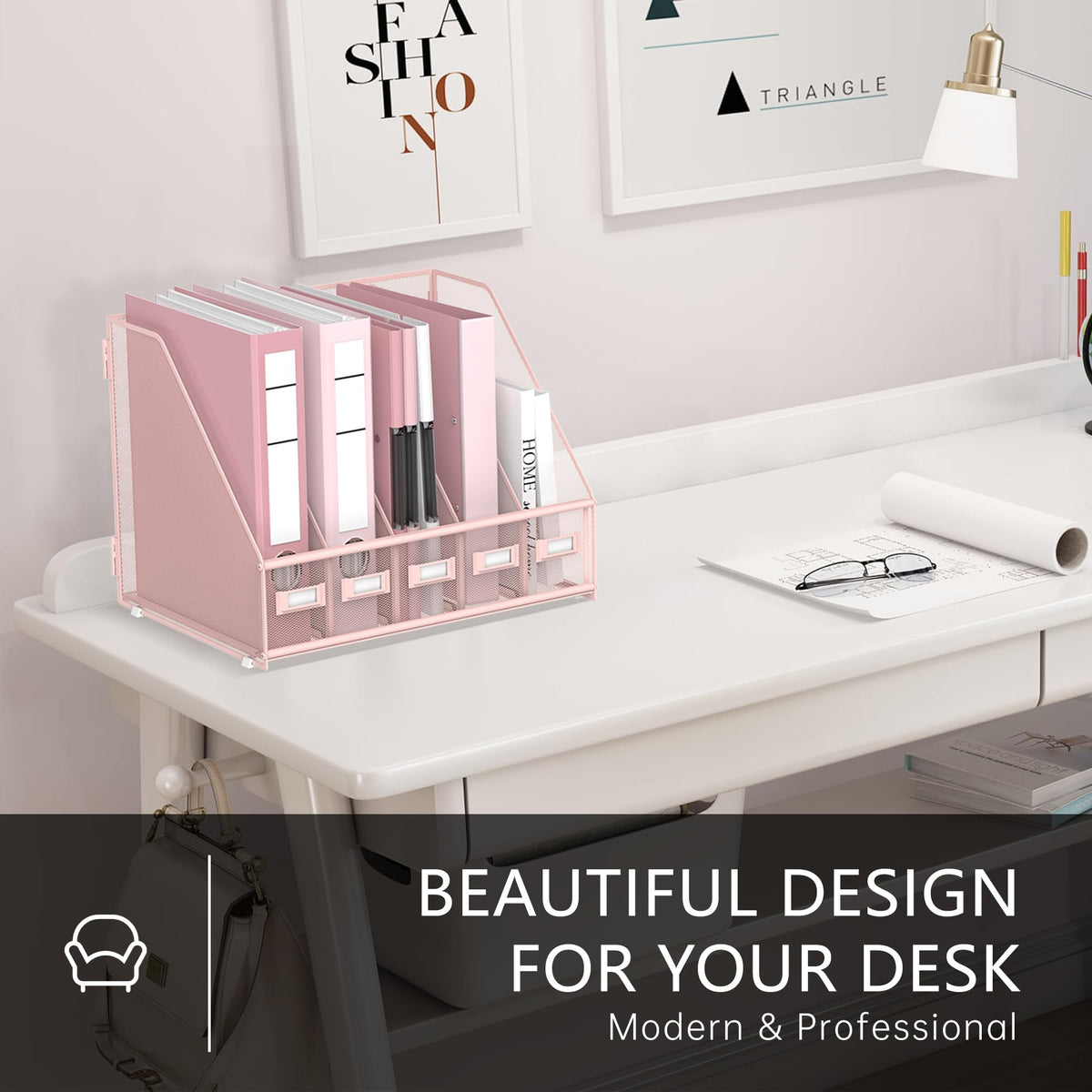 DALTACK 5-Slot Magazine File Holder, Metal Binder Holder, Pink