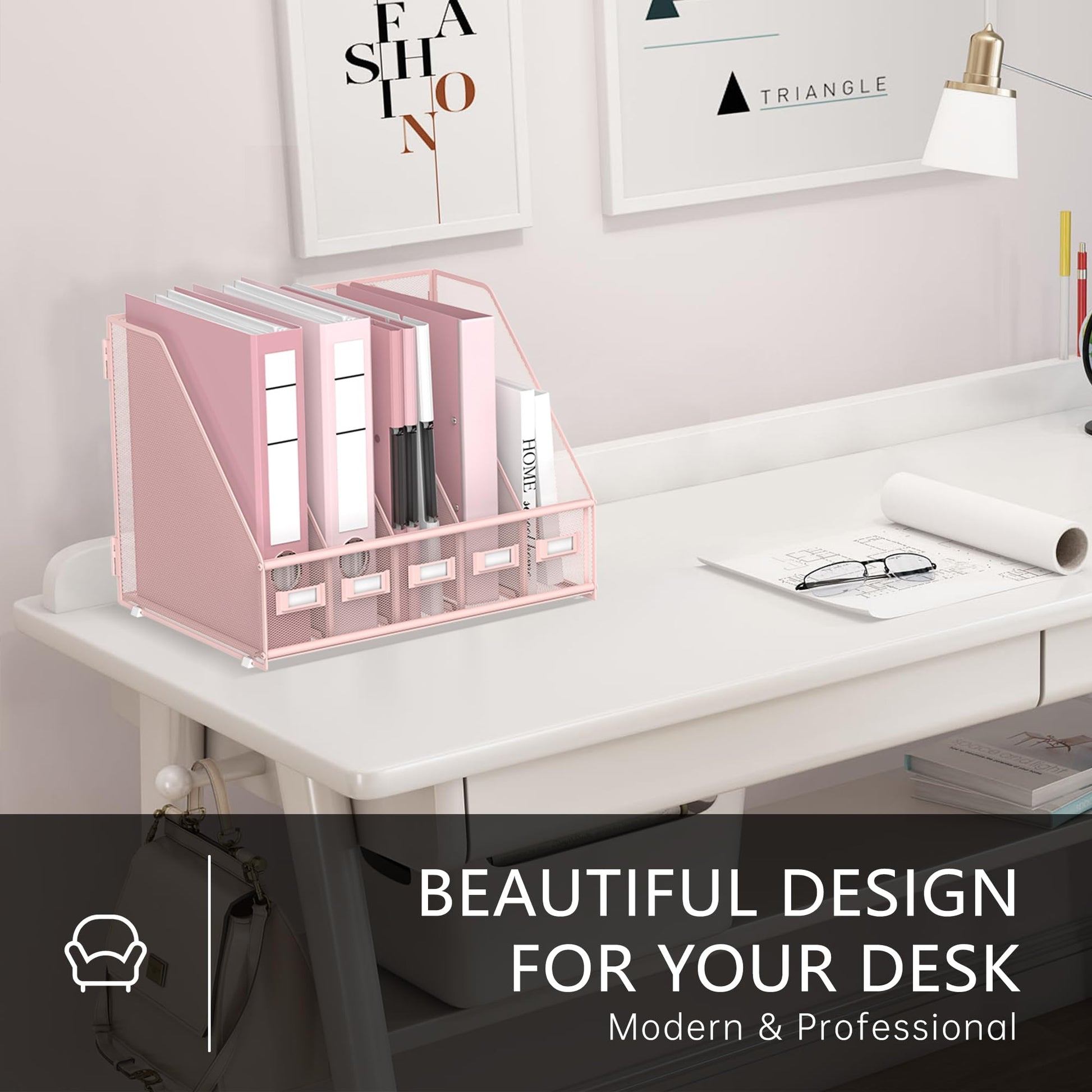 DALTACK 5-Slot Magazine File Holder, Metal Binder Holder, Pink