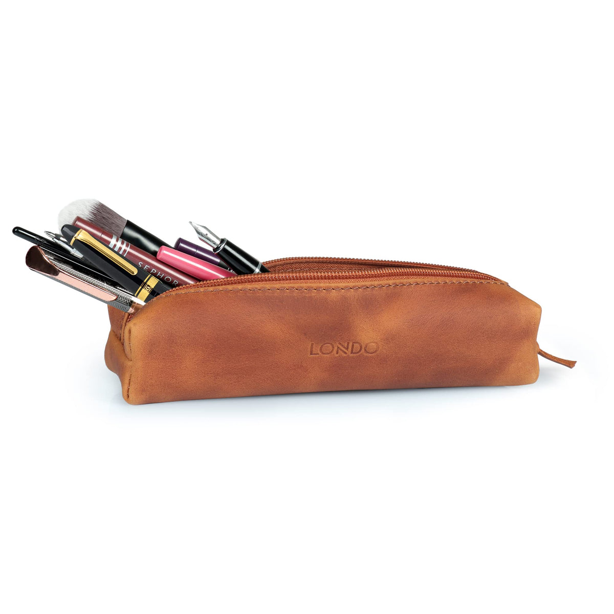 Londo Genuine Leather Zipper Pen, Pencil & Cosmetic Case