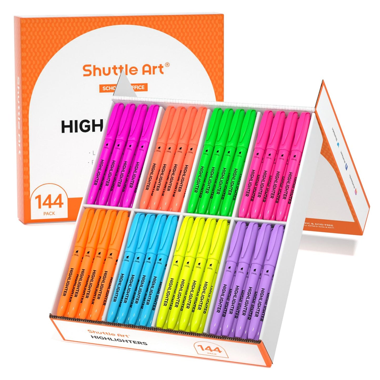 Shuttle Art 144 Pack Highlighters, Highlighters Assorted Colors Set, 8 Bright Colors Chisel Tip
