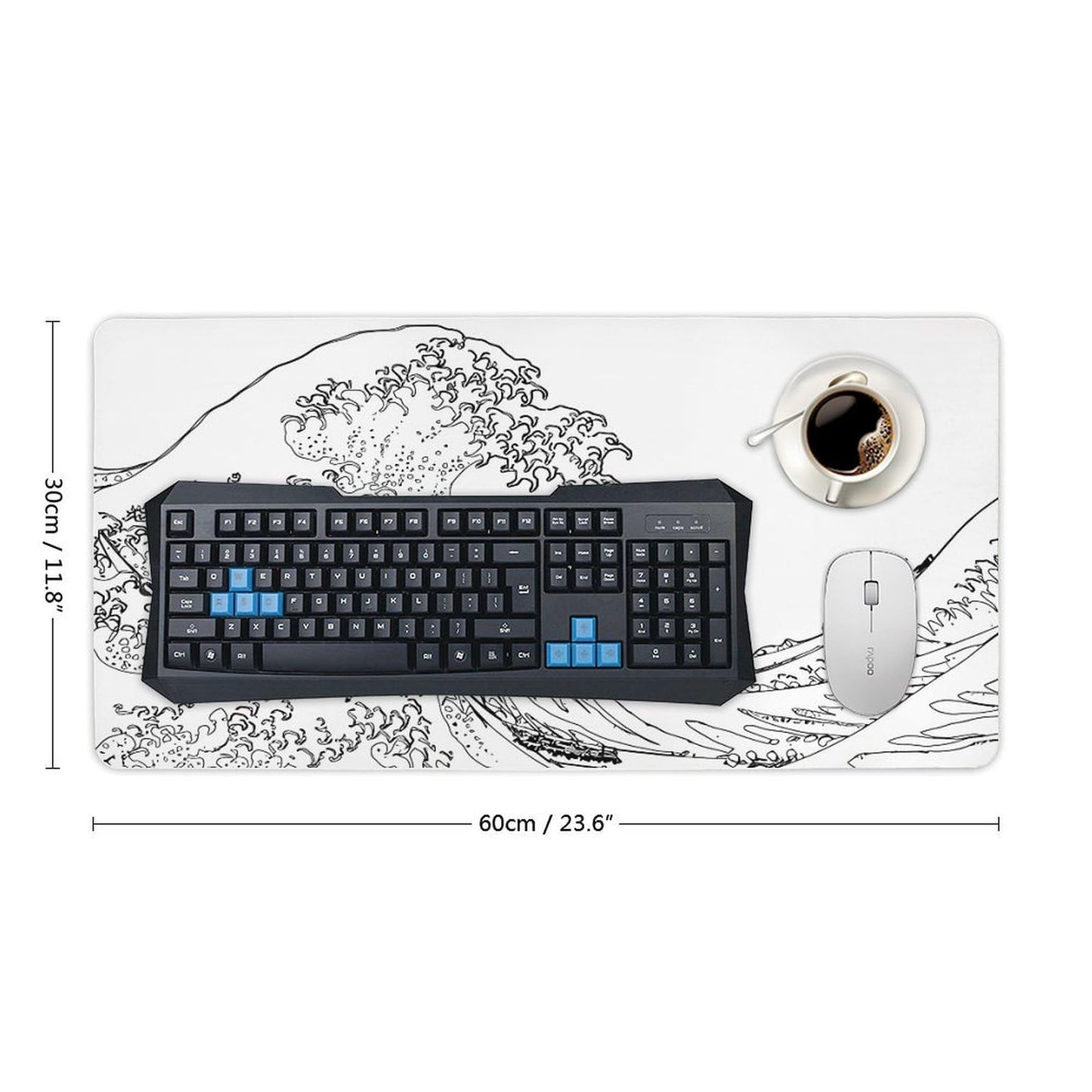 Keebik Gaming Mouse Pad, Great Wave Outline Black and White Mouse Pad 11.8x23.6 Inch Large Extended