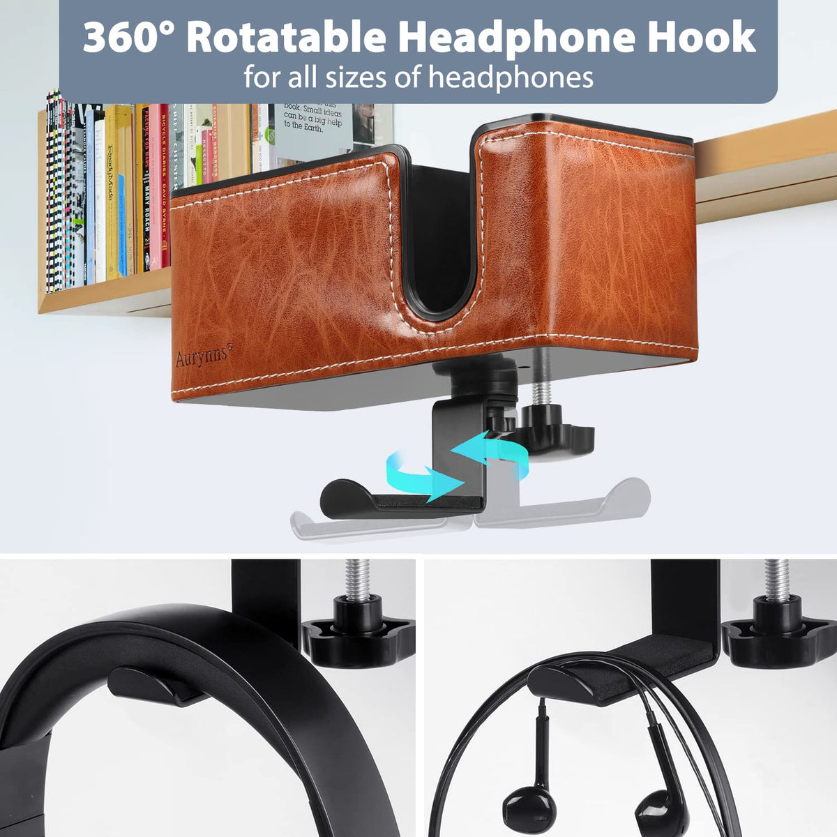 Under Desk Cup Holder Clamp on Cup Holder PU Leather Clip on Desk Organizer