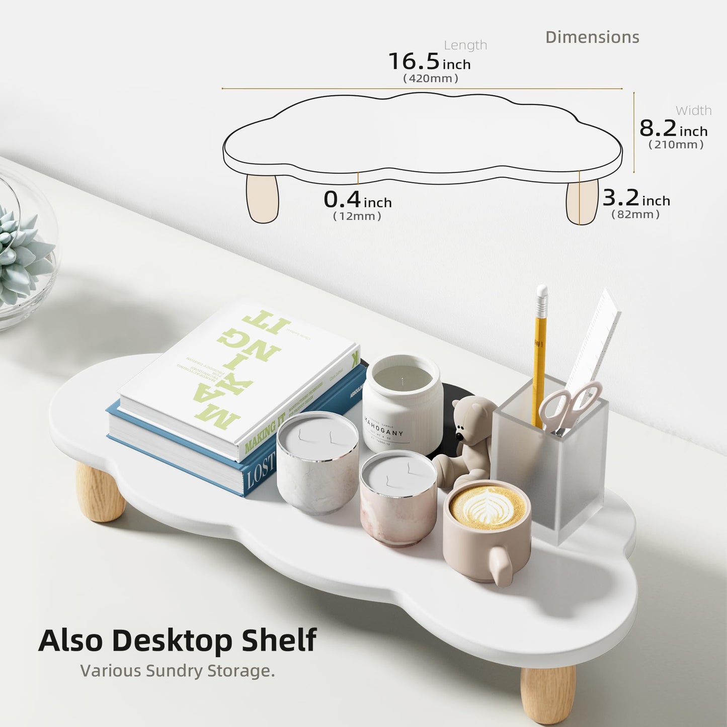 AFOOYO Monitor Stand Riser,Cloud Shape Wood Computer Monitor Stand, 16.5IN Monitor Stand Riser