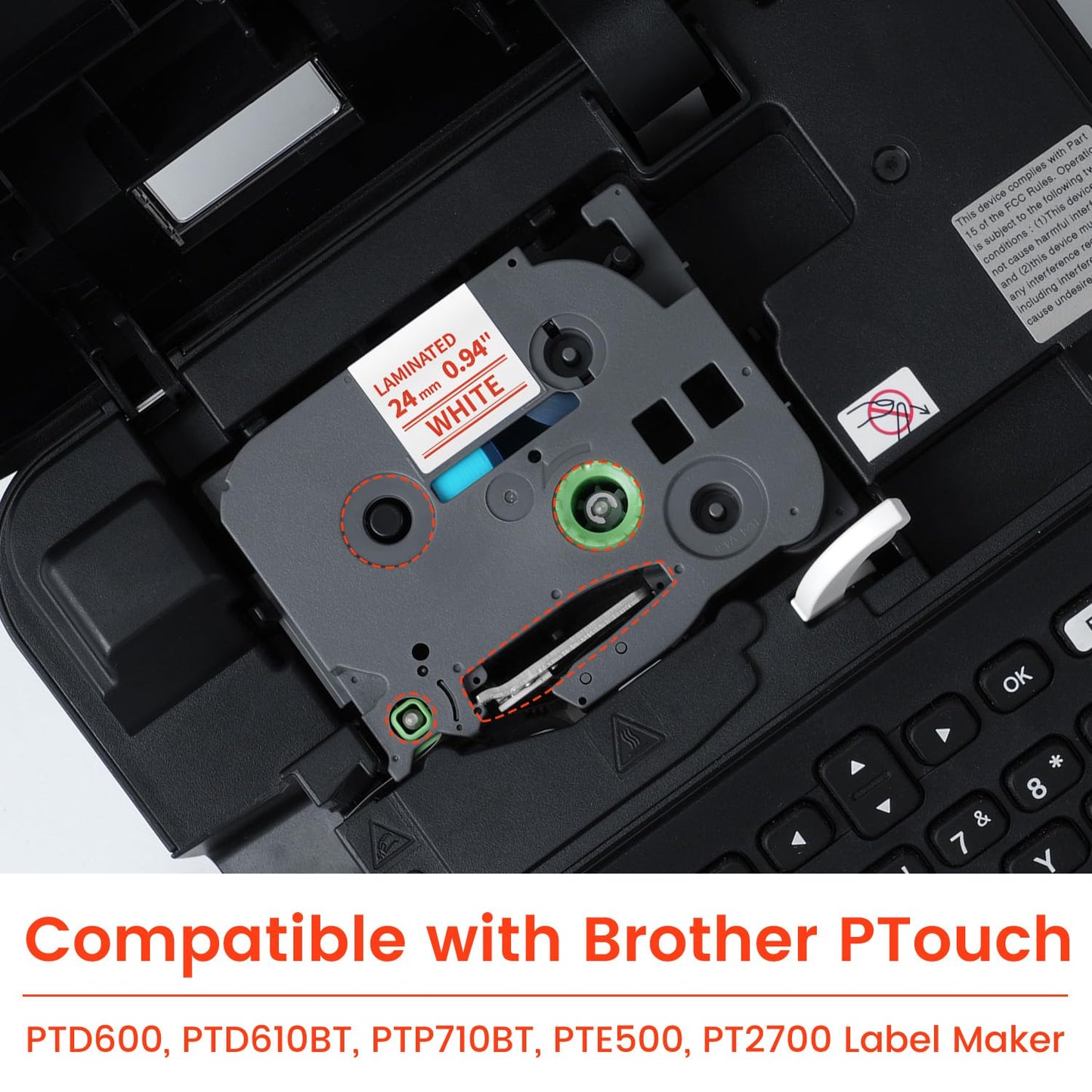 24mm 1 inch Red on White Label Tape Compatible with Brother P-Touch TZe-252