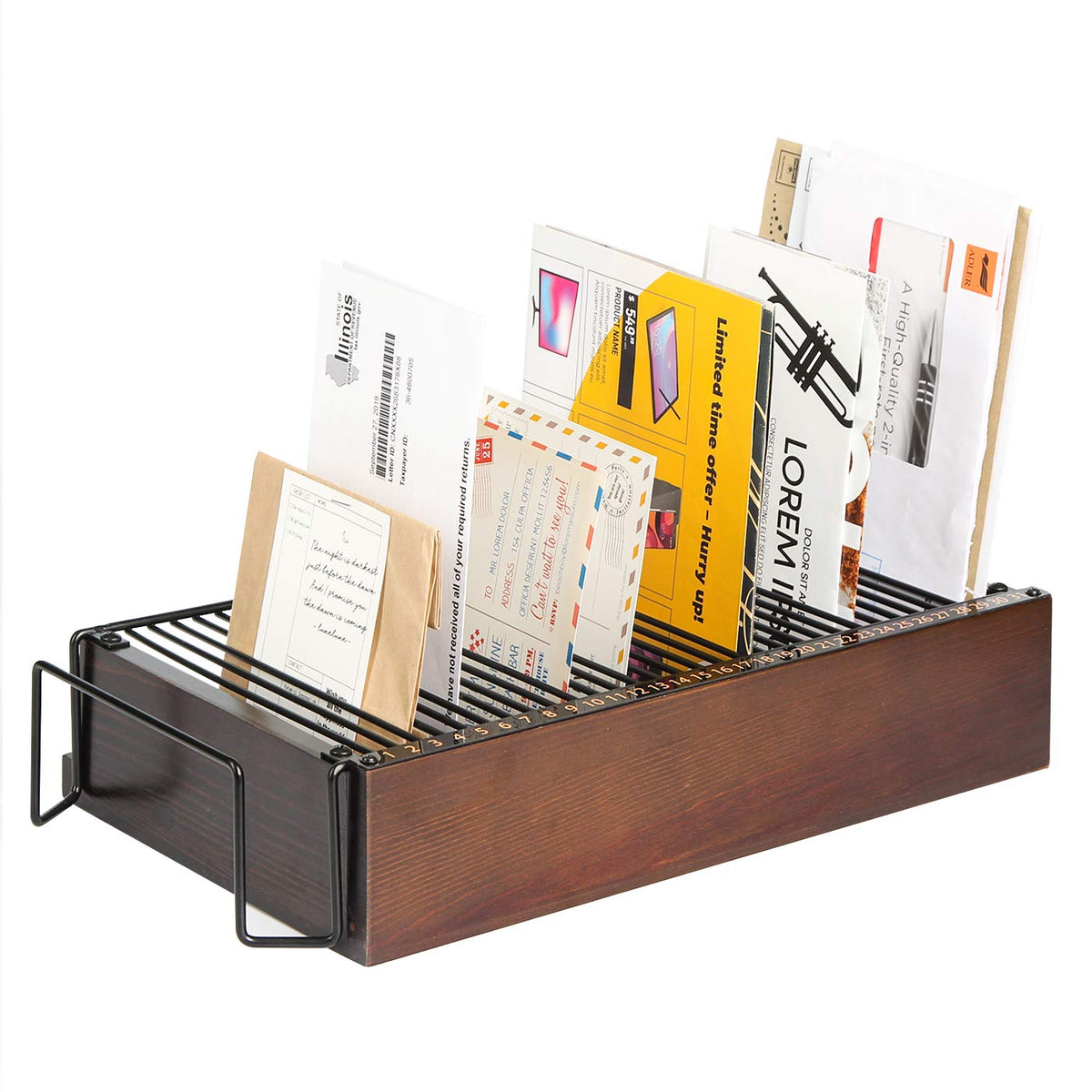 JACKCUBE Design Wood Monthly Office Desktop Bill & Mail & File Organizer Storage with Steel Divider