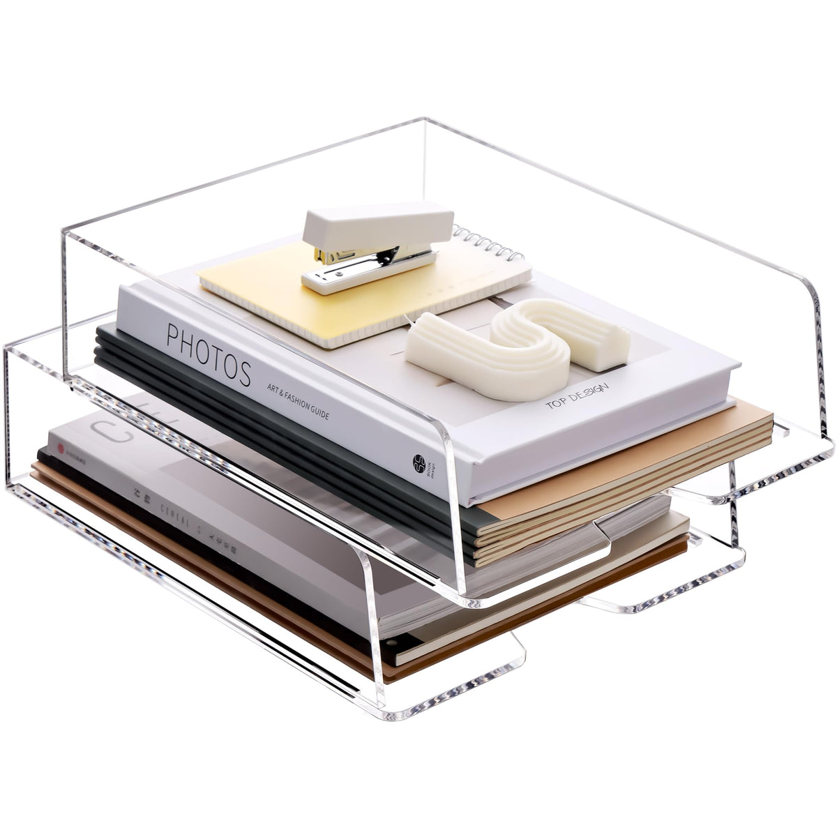 HeZone Enlarged Letter Paper Tray - Clear Acrylic Desk Organizers for Document Organization and