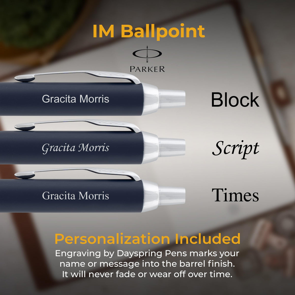 Parker IM Personalized Ballpoint Pen in Matte Blue with Chrome Trim