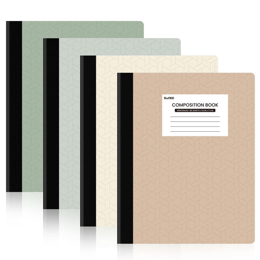 SUNEE Composition Notebooks - Wide Ruled Paper, 4 Pack Composition Book, 9 3/4" x 7 1/2", 80