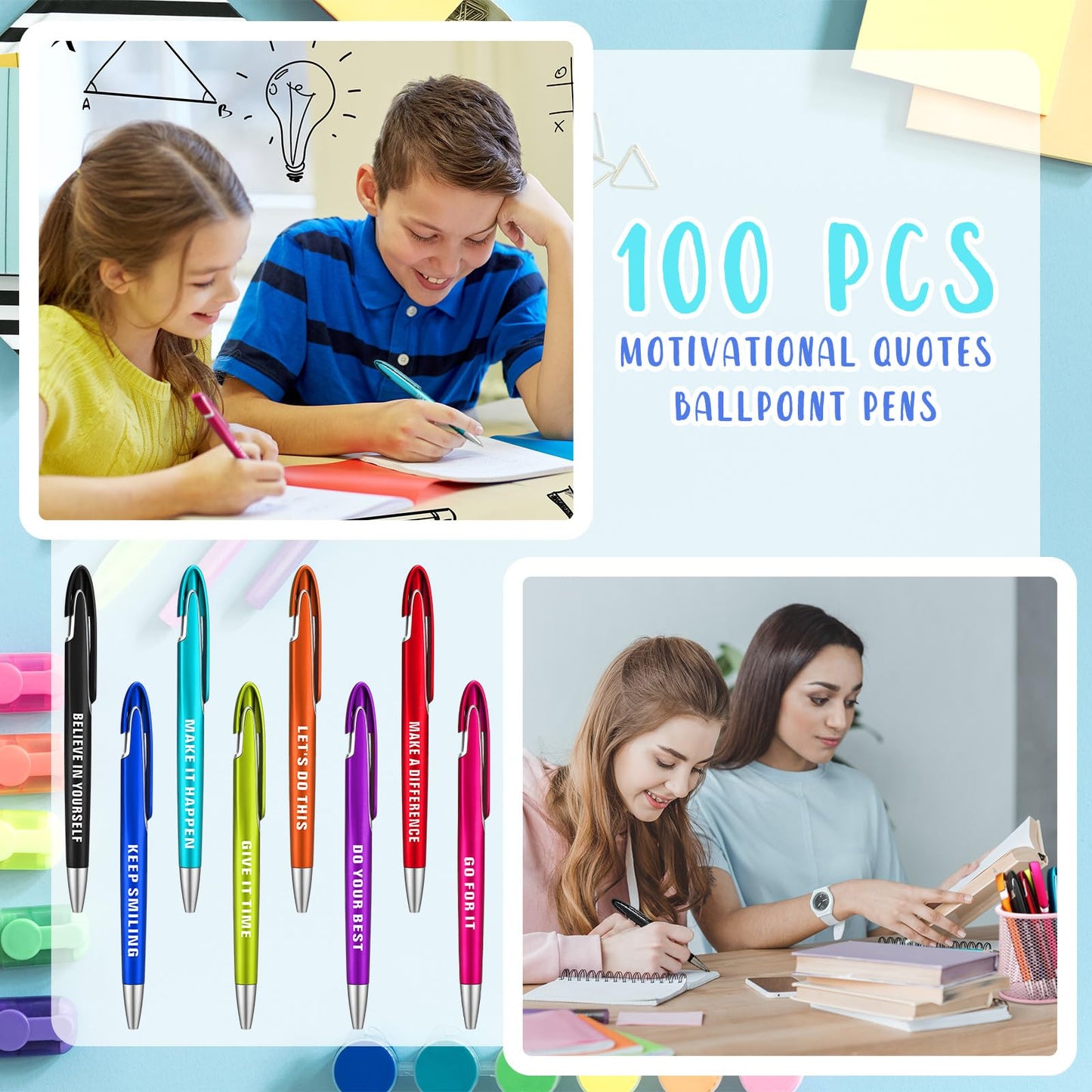 Lincia 100 Pcs Inspirational Ballpoint Pens Bulk, Medium Point, Black Ink