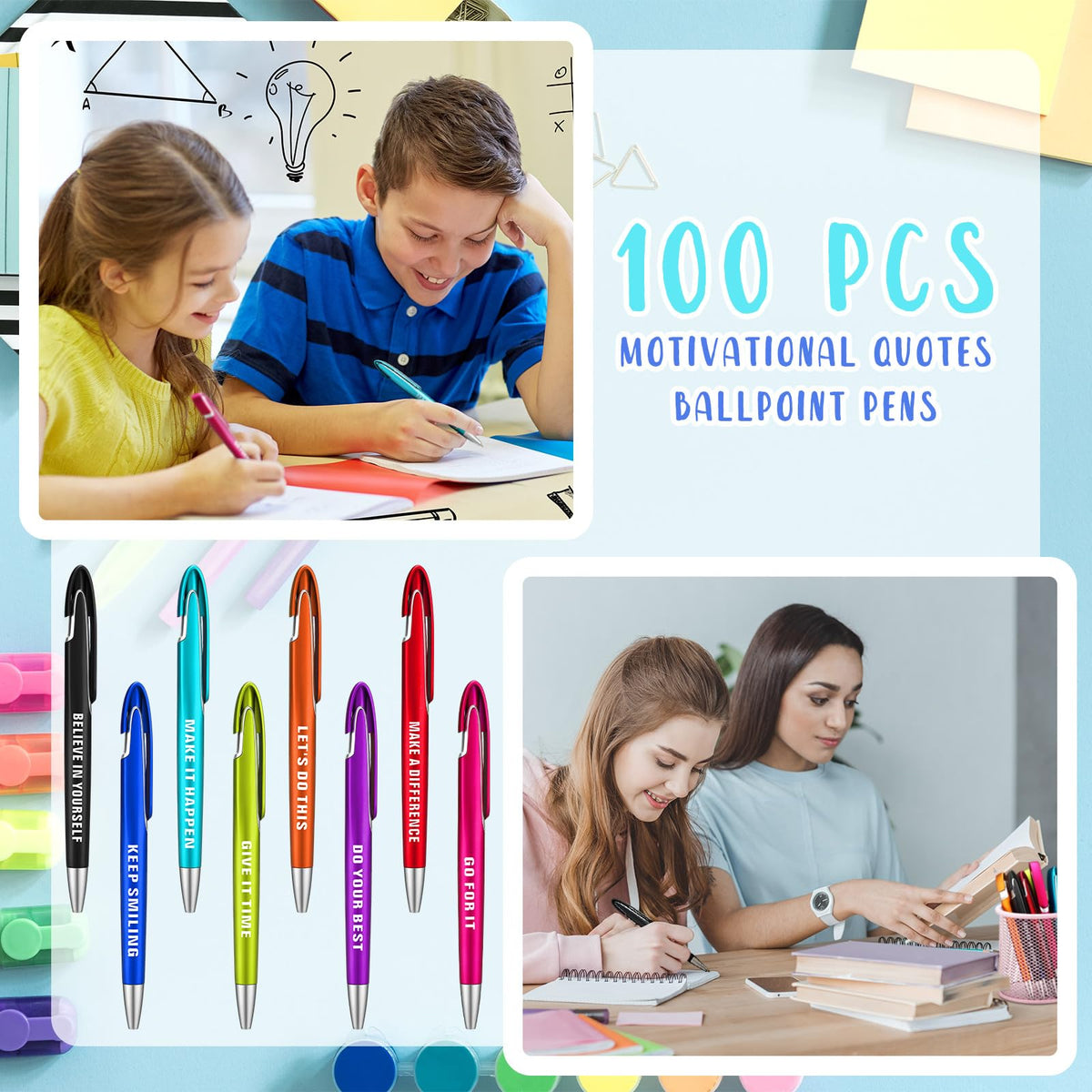 Lincia 100 Pcs Inspirational Ballpoint Pens Bulk, Medium Point, Black Ink