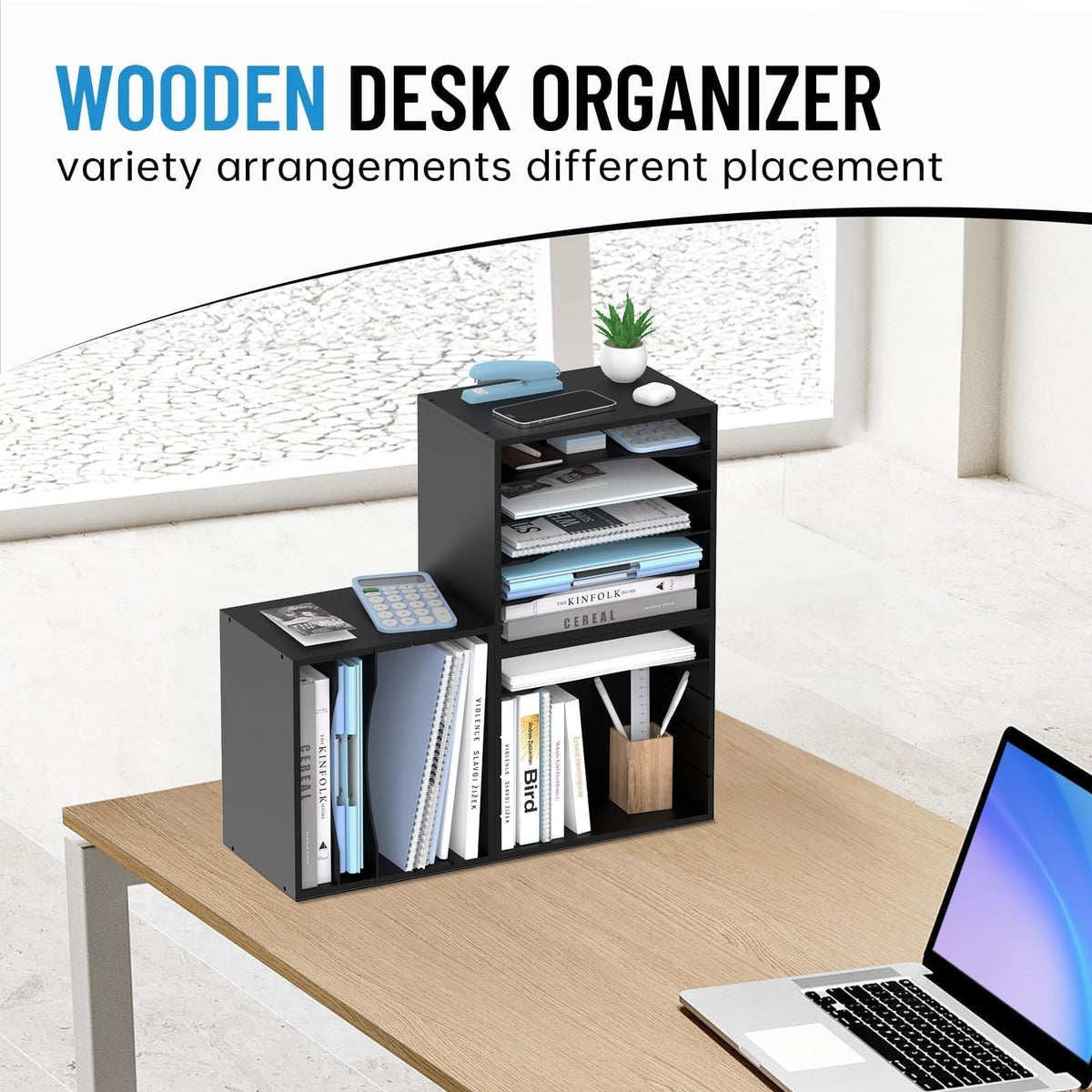 5-Tier Paper Organizer for Desk, Adjustable Mail Organizer, Black