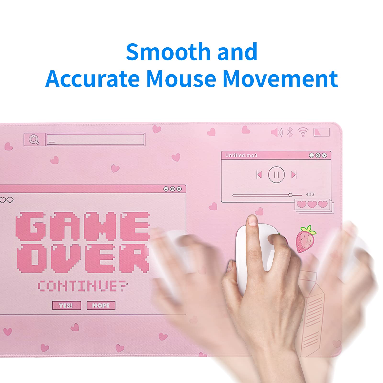 Pink Gaming Mouse Pad 31.5x11.8 Inch Pastel Game Over Large Mousepad Kawaii Office Decor for Women