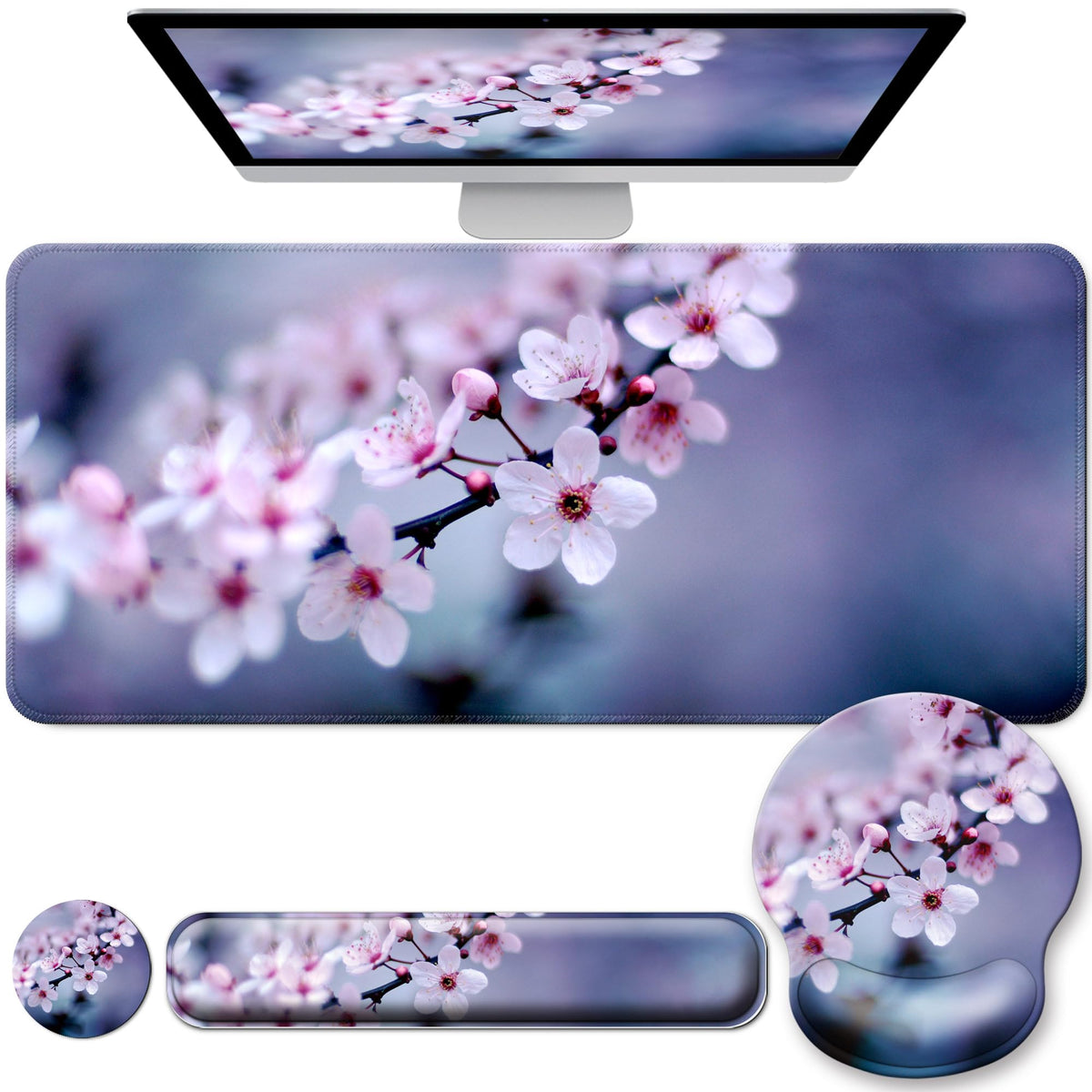 VINEBURY Desk Mat Set Keyboard and Mouse Pad with Wrist Rest Support