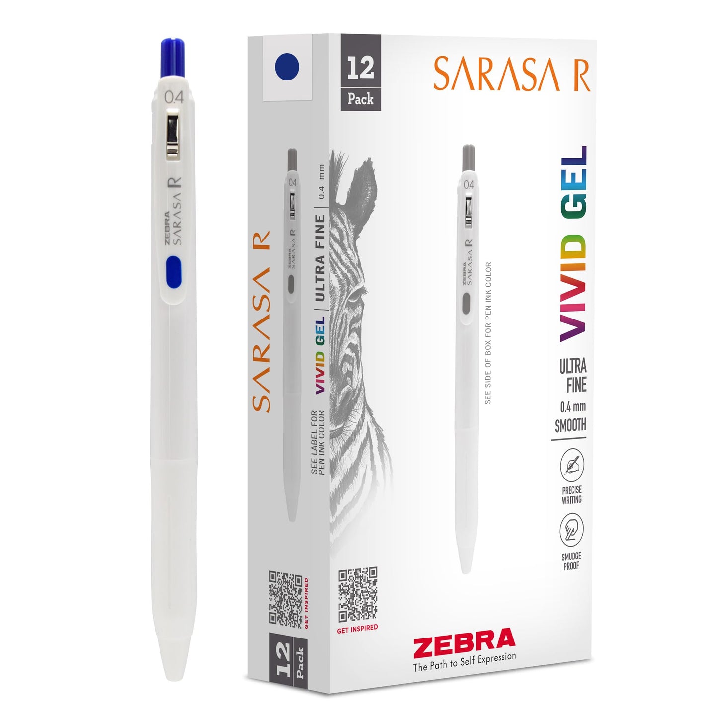 Zebra Pen SARASA R Vivid Gel Retractable Pen, Blue Ink, 0.4mm, 12-Pack
