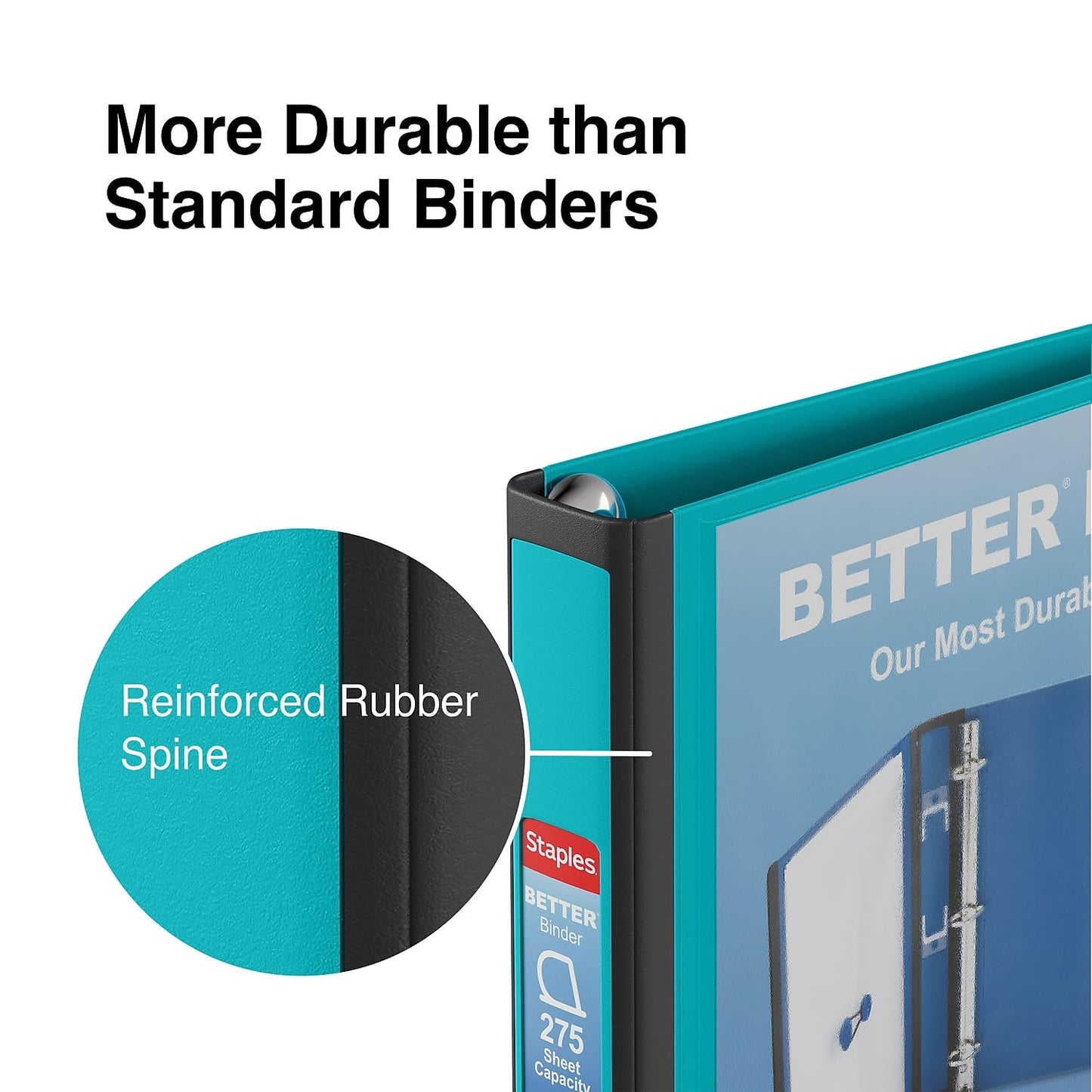Staples Better Binder, 1-Inch 3-Ring View, Teal, 3-Pack