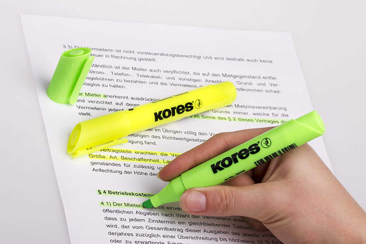 Kores - Yellow Fluorescent Highlighter Pen - High Liner Plus, Fluorescent, Water Based-Ink