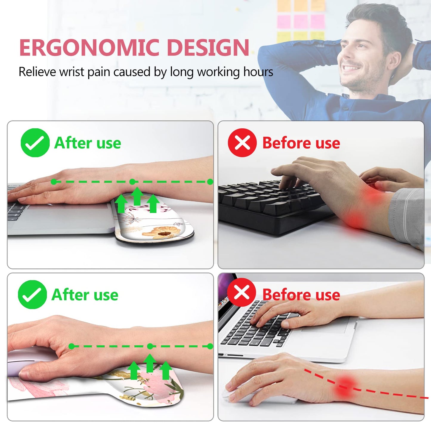 AIMSA Keyboard Wrist Rest and Mouse Pad with Wrist Support Set, Memory Foam Ergonomic Non-Slip