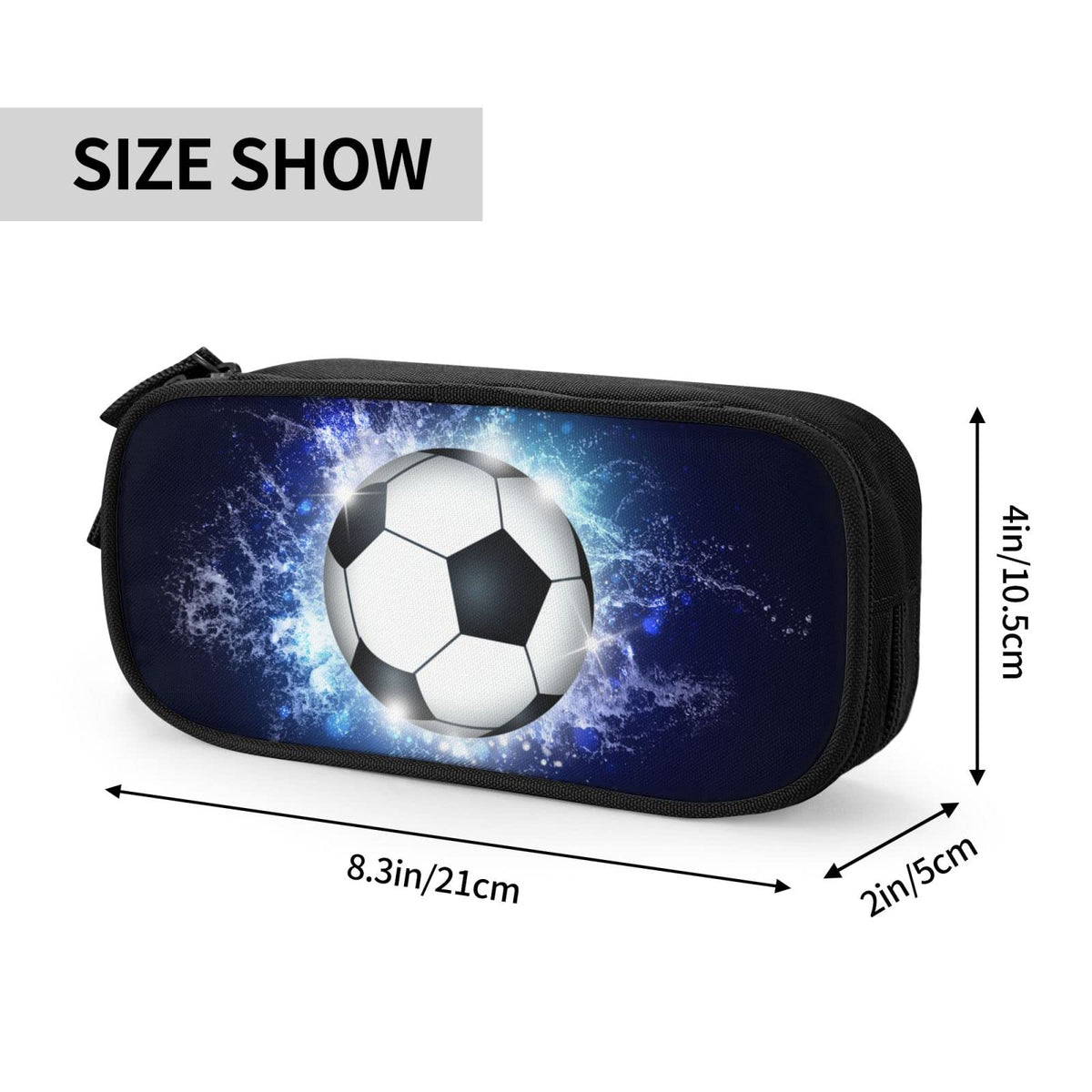 Blue Sports-Themed Pencil Case with Soccer Balls Pattern, Large Capacity Durable Pencil Box Storage