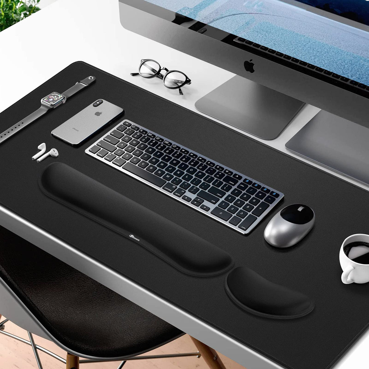 Gimars 4 in 1 Mouse Pad and Keyboard Wrist Rest Set, Large Mouse Pad with Memory Foam Wrist Support