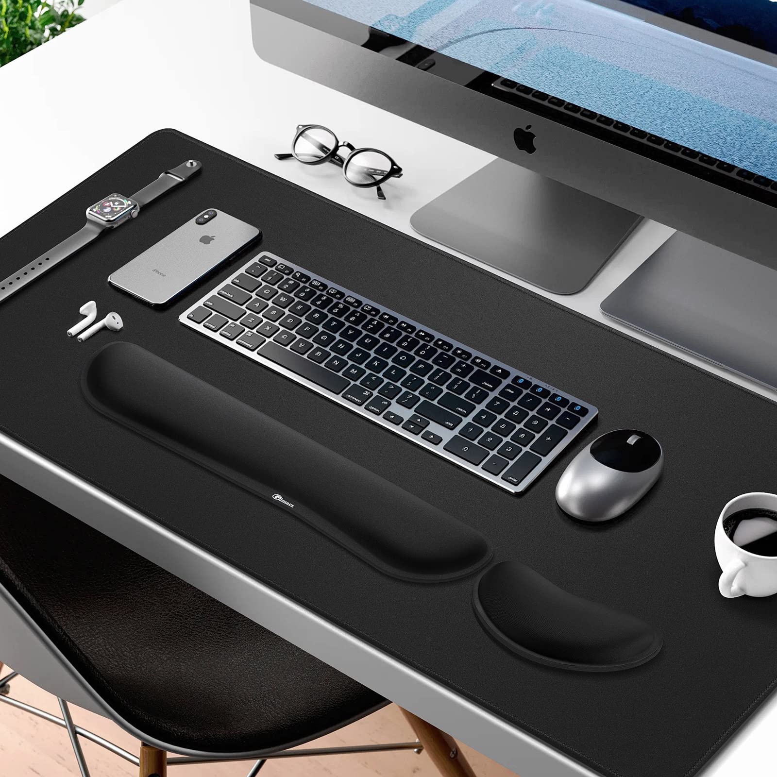 Gimars 4 in 1 Mouse Pad and Keyboard Wrist Rest Set, Large Mouse Pad with Memory Foam Wrist Support