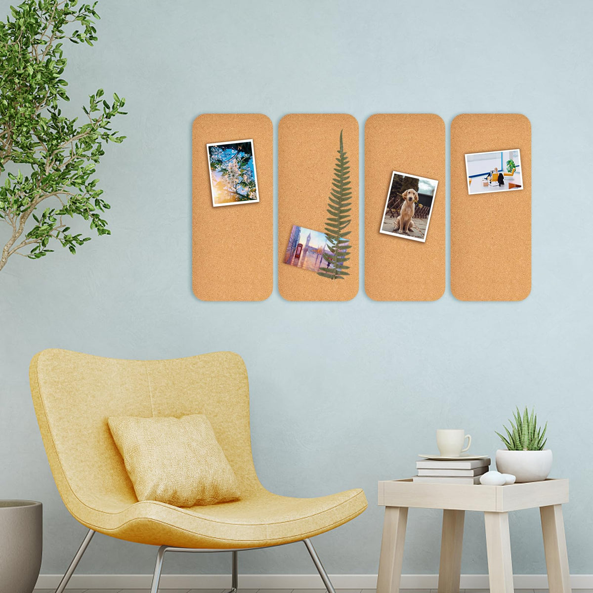 YCCYYCCY 4 PCS 12.5"*5.5" Self-Adhesive Cork Board, 4mm Thick Cork Boards for Walls, 4 Pack