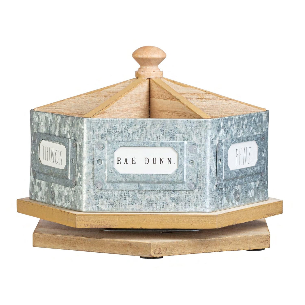 Rae Dunn Pencil Holder Cup - Spinning Metal Pen and Office Supplies 6 Compartment Desktop Organizer