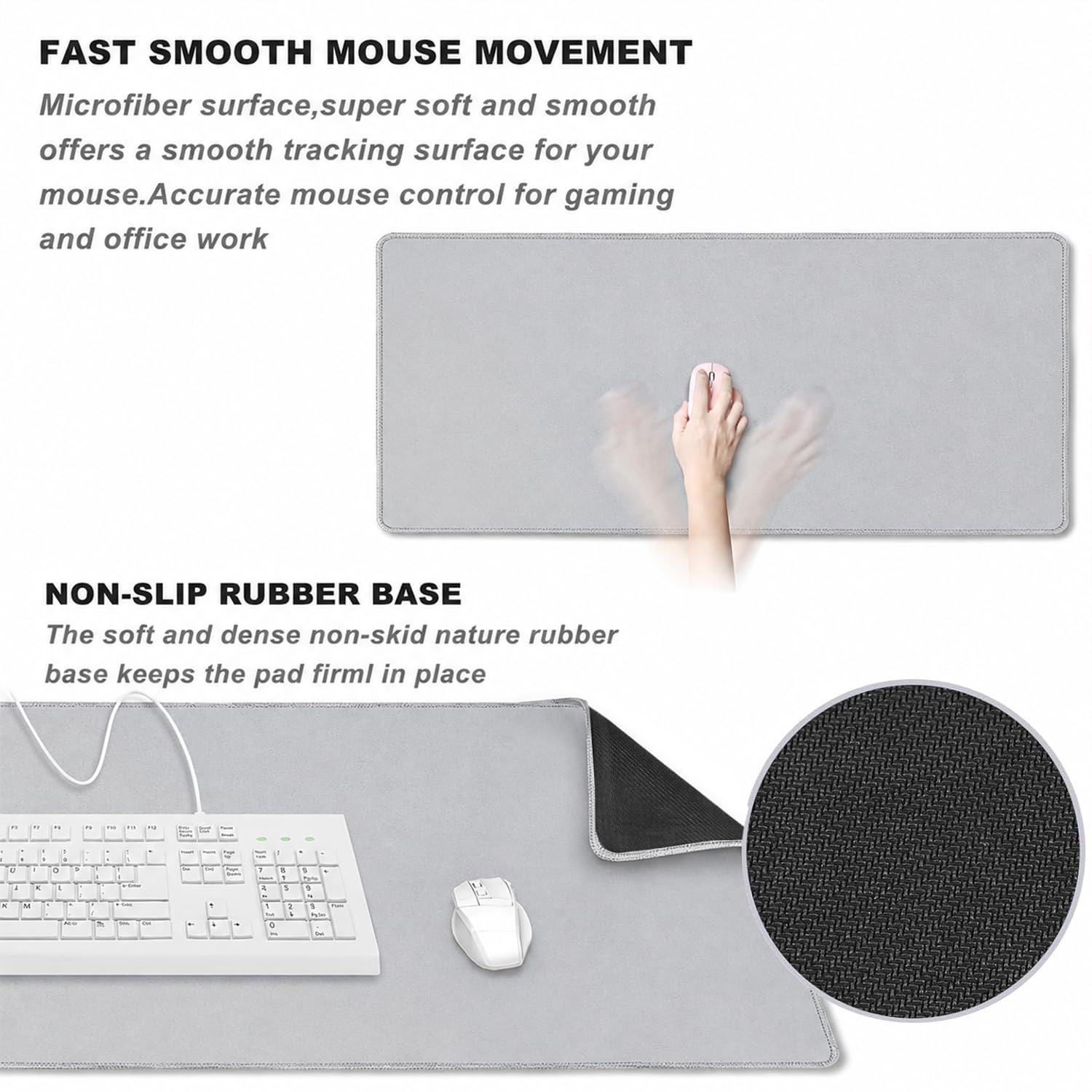 Large Mouse Pad Desk Mat Large Office Desk Pad Gaming Mouse Pad, Gray