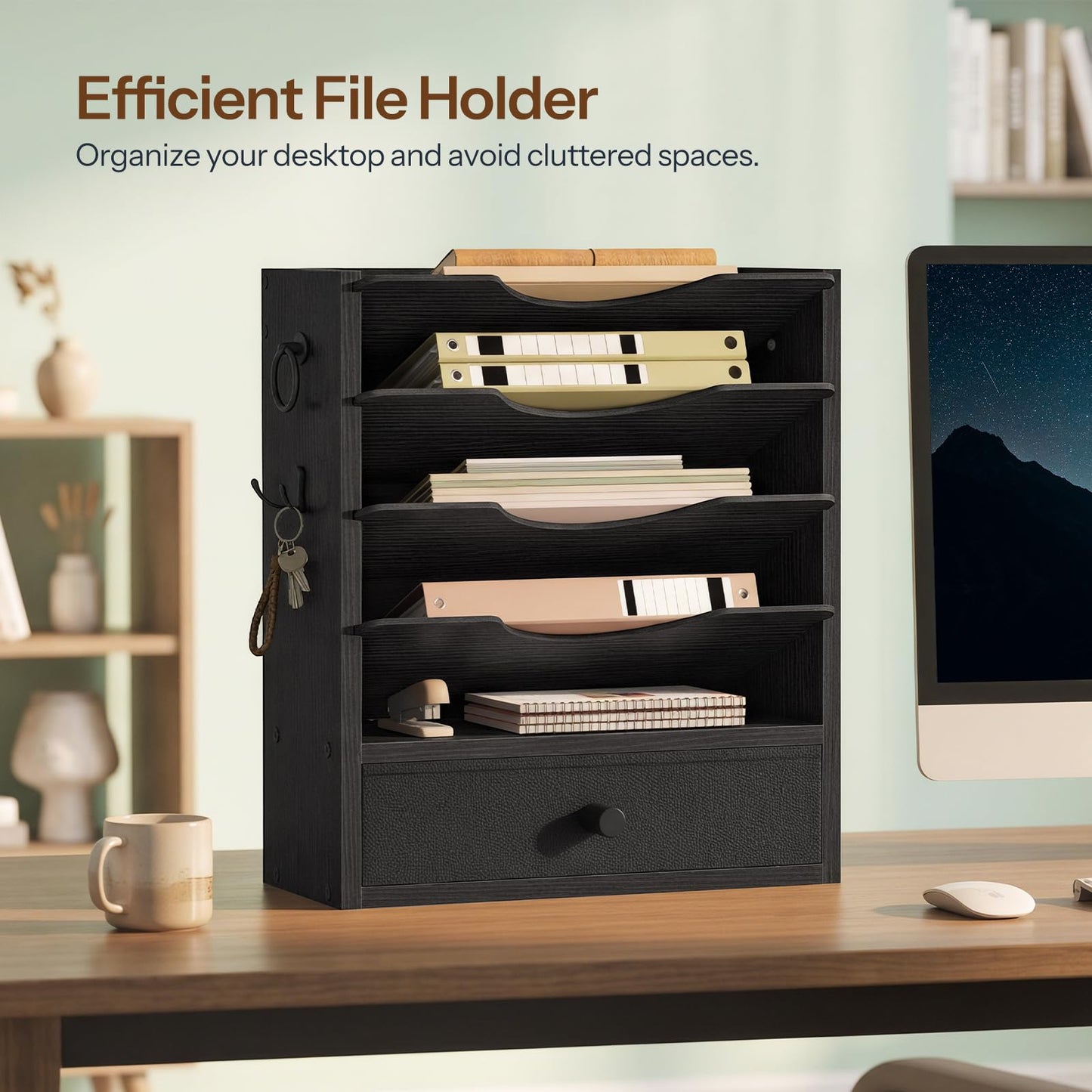 HOOBRO Wall File Organizer, Mail Organizer Wall Mounted, Wooden Literature Organizer, Construction