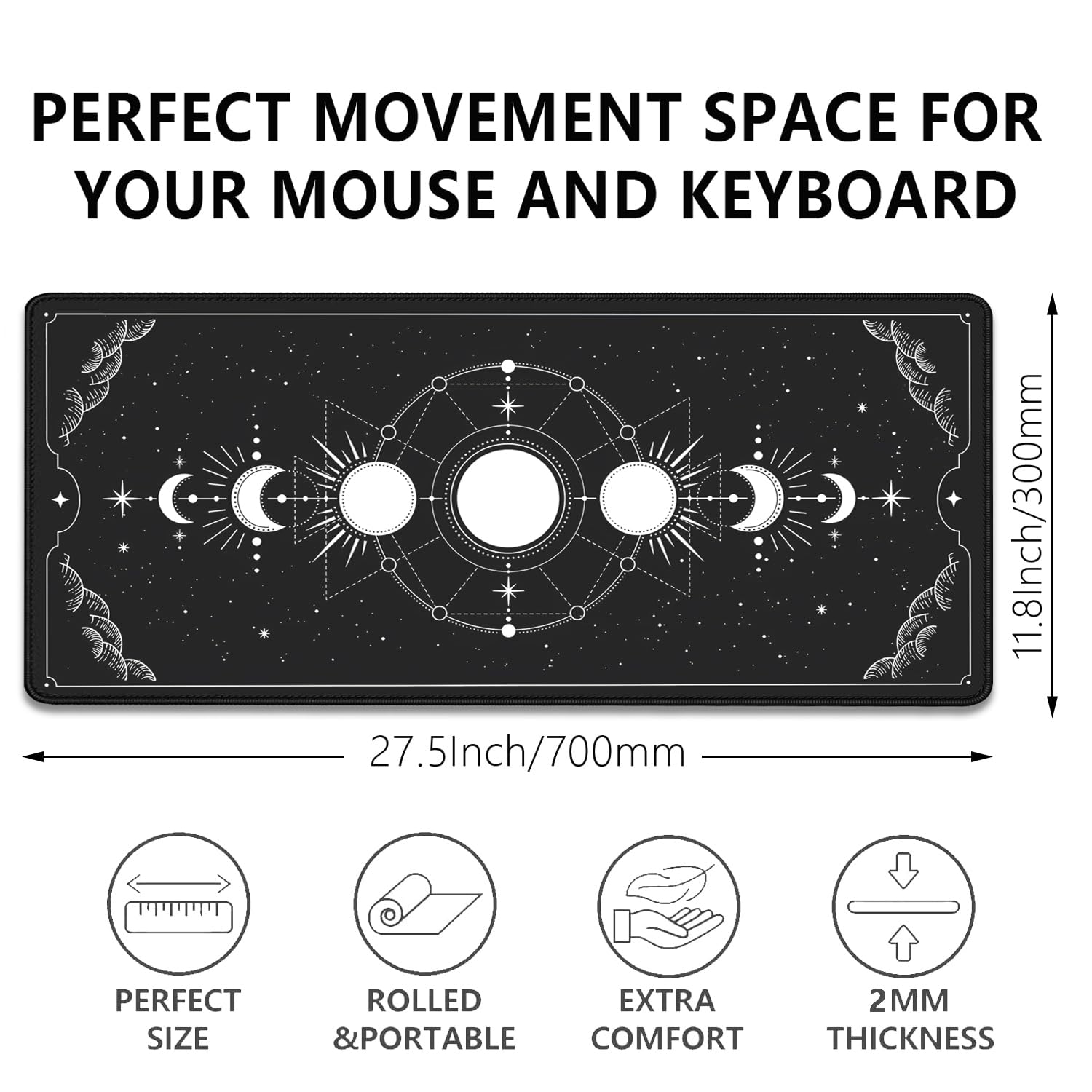 Moon Phases Celestial Witchy Tarot Astrology Witch Aesthetic Extended Desk Pad Mouse Pad,Stitched