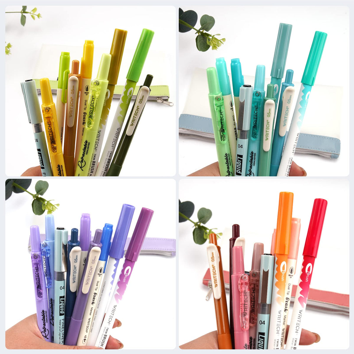 WRITECH Journaling Kit, Gel Ink Pens/Retractable Highlighters/Dual Tip Brush Pens/Fineliner Pens