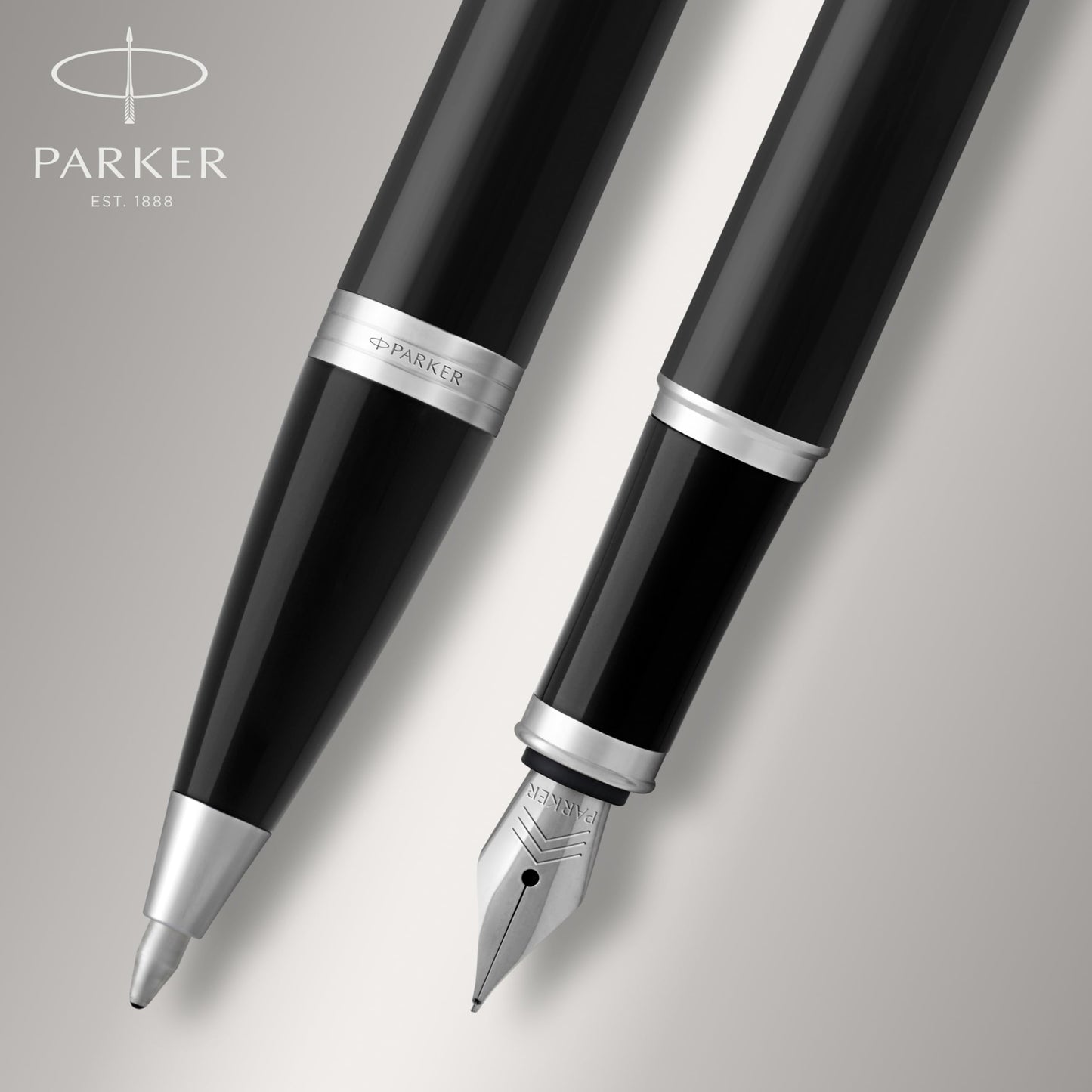 Parker IM Duo Gift Set with Ballpoint Pen & Fountain Pen | Gloss Black with Chrome Trim | Blue Ink