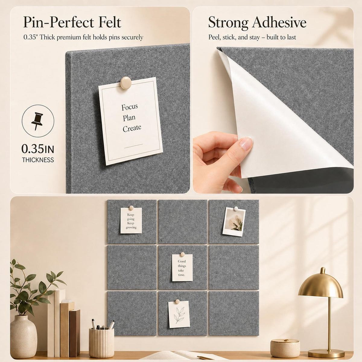 Baysola Felt Bulletin Board Tiles, Cork Board Alternative, 48 x 36 in