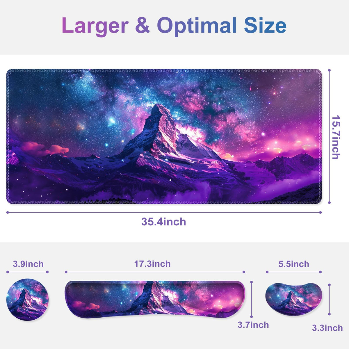 NXZGO Large Gaming Mouse Pad Set, Purple 4 in1 Ergonomics Keyboard Desk Mat with Memory Foam Wrist